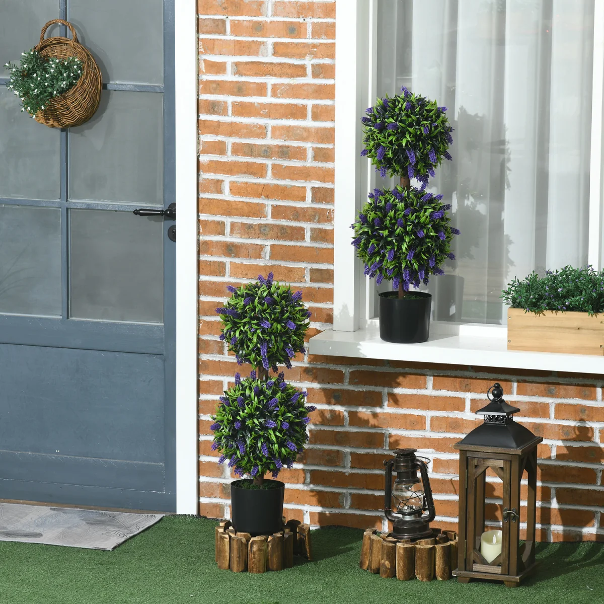 2 Pack Outdoor Artificial Plant Tree with Lavender Flower - Green – image 7