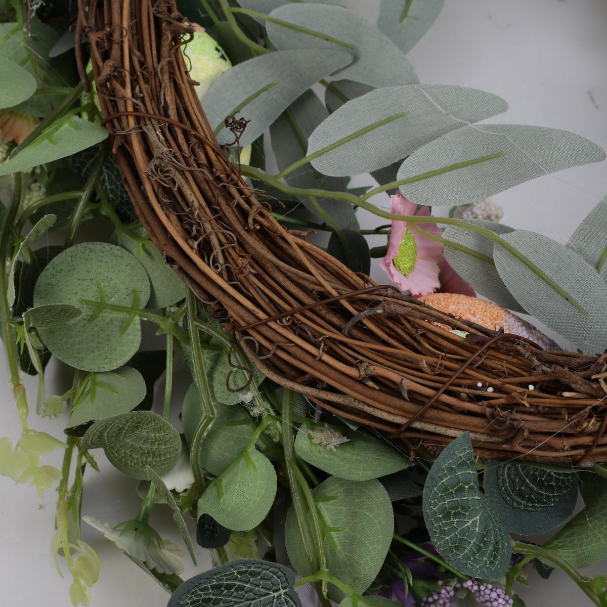 Artifical Eucalyptus Easter Egg Daisy Flower Rattan Hoop Wreath Hanging Decor - Green – image 5