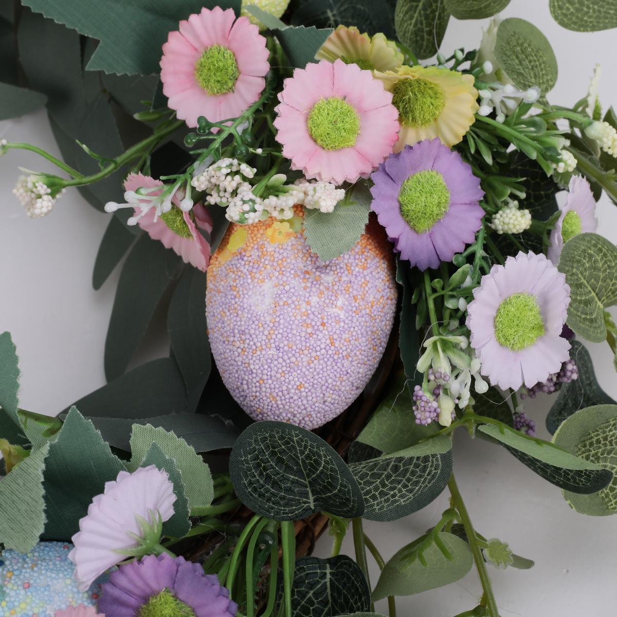 Artifical Eucalyptus Easter Egg Daisy Flower Rattan Hoop Wreath Hanging Decor - Green – image 6