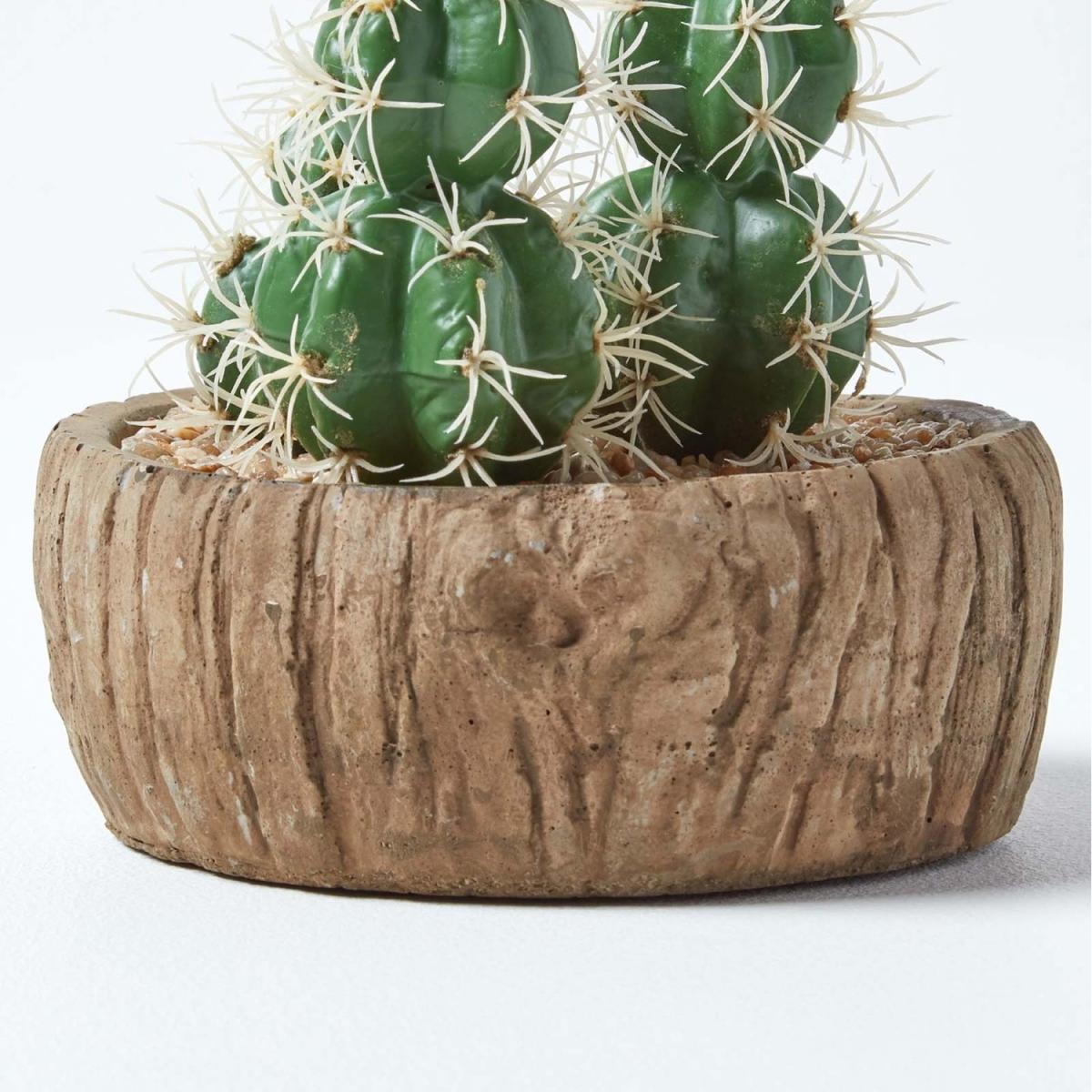 Homescapes Echinocactus Artificial Cactus in Round Wooden Planter, 15 cm Tall - Green – image 4