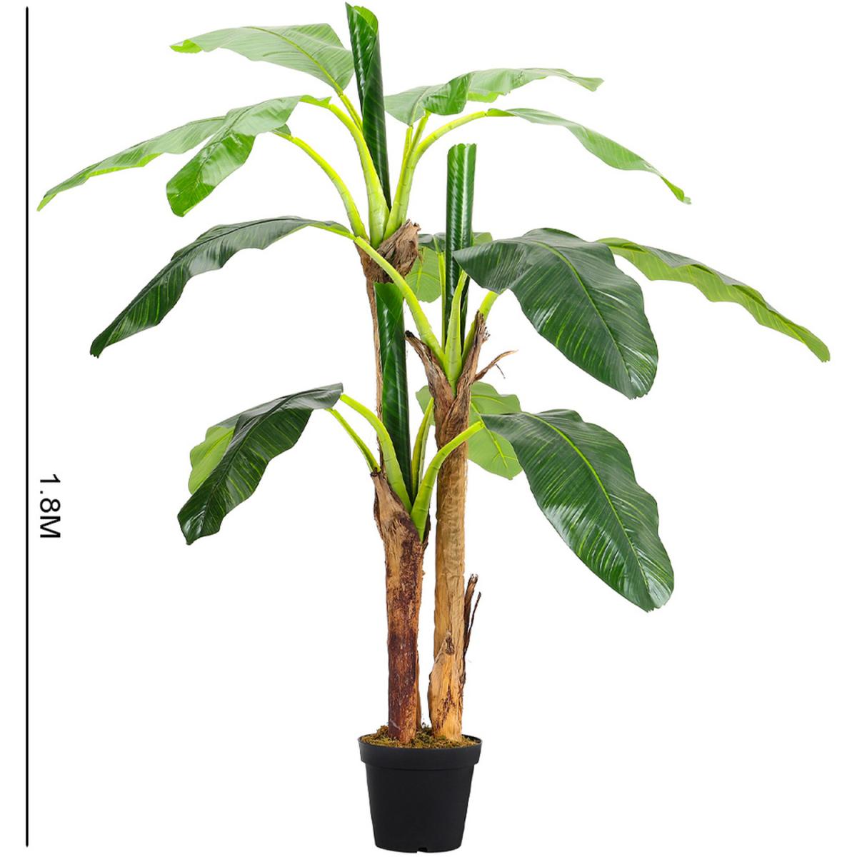 Realistic Banana Artificial Tree 3 Trunk in Black Planter - Green – image 3