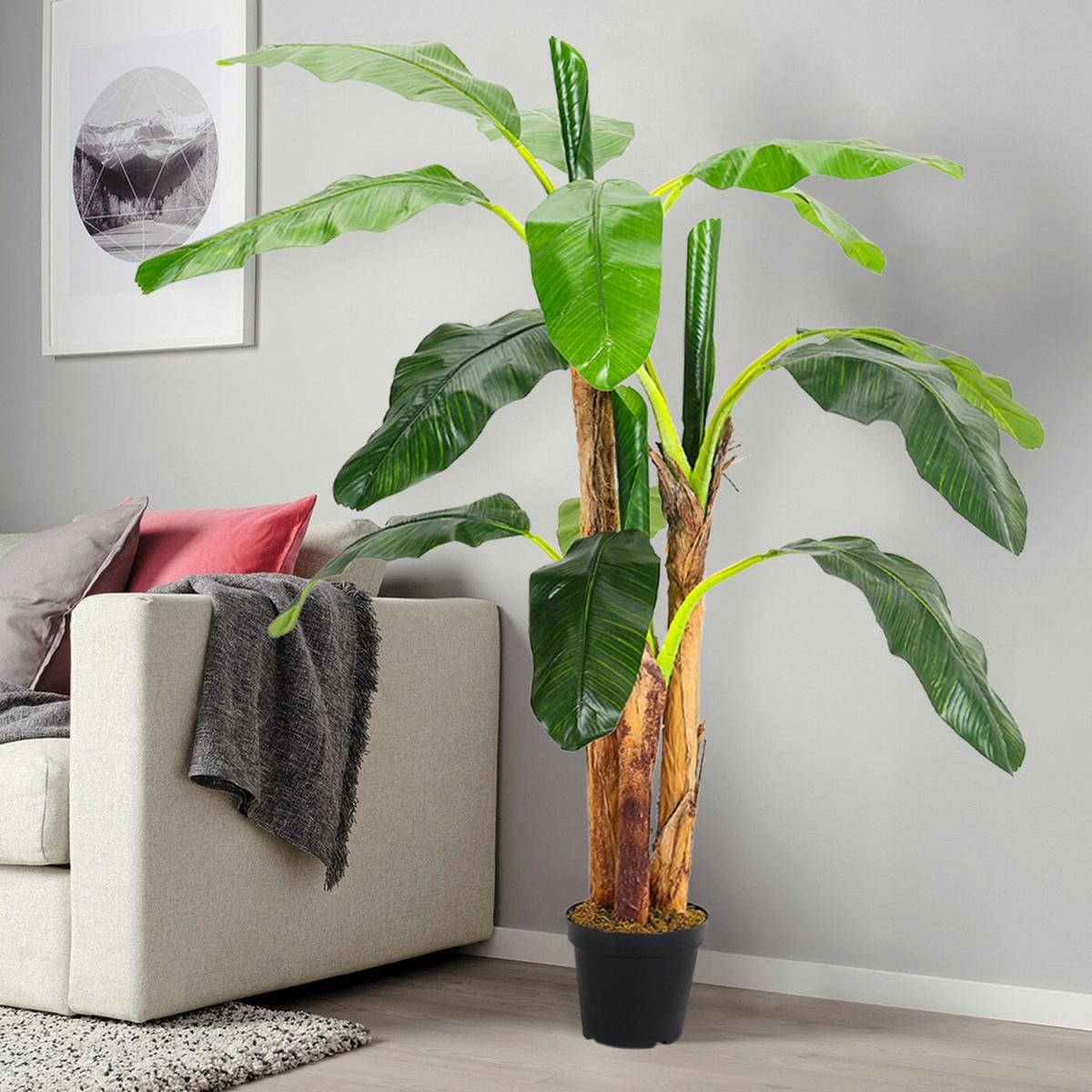 Realistic Banana Artificial Tree 3 Trunk in Black Planter - Green – image 4
