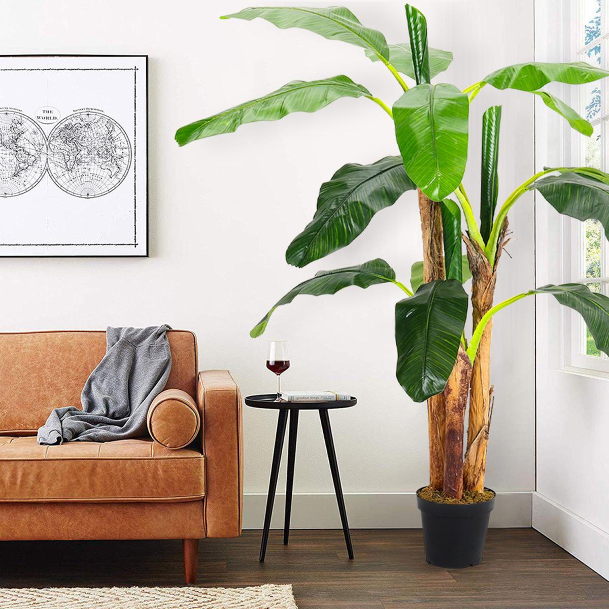Realistic Banana Artificial Tree 3 Trunk in Black Planter - Green – image 8