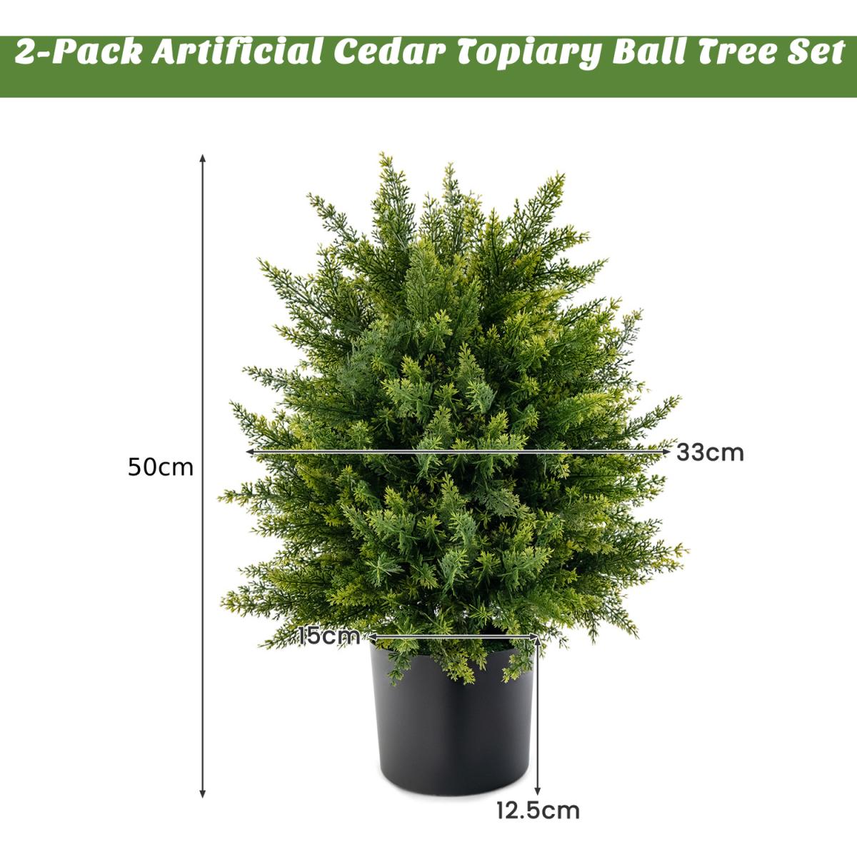 Costway 50cm Artificial Cedar Topiary Ball Tree-Green - Green – image 2