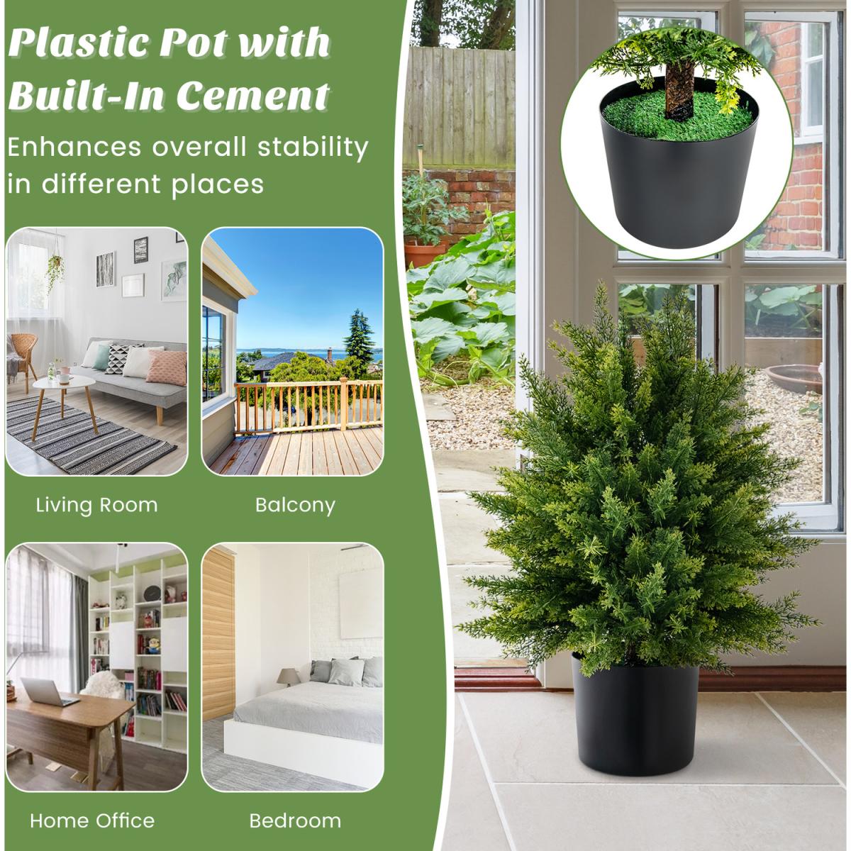 Costway 50cm Artificial Cedar Topiary Ball Tree-Green - Green – image 5