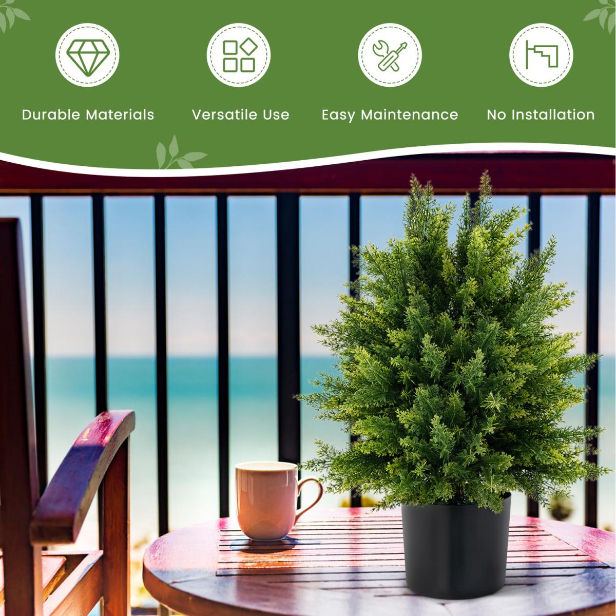 Costway 50cm Artificial Cedar Topiary Ball Tree-Green - Green – image 7