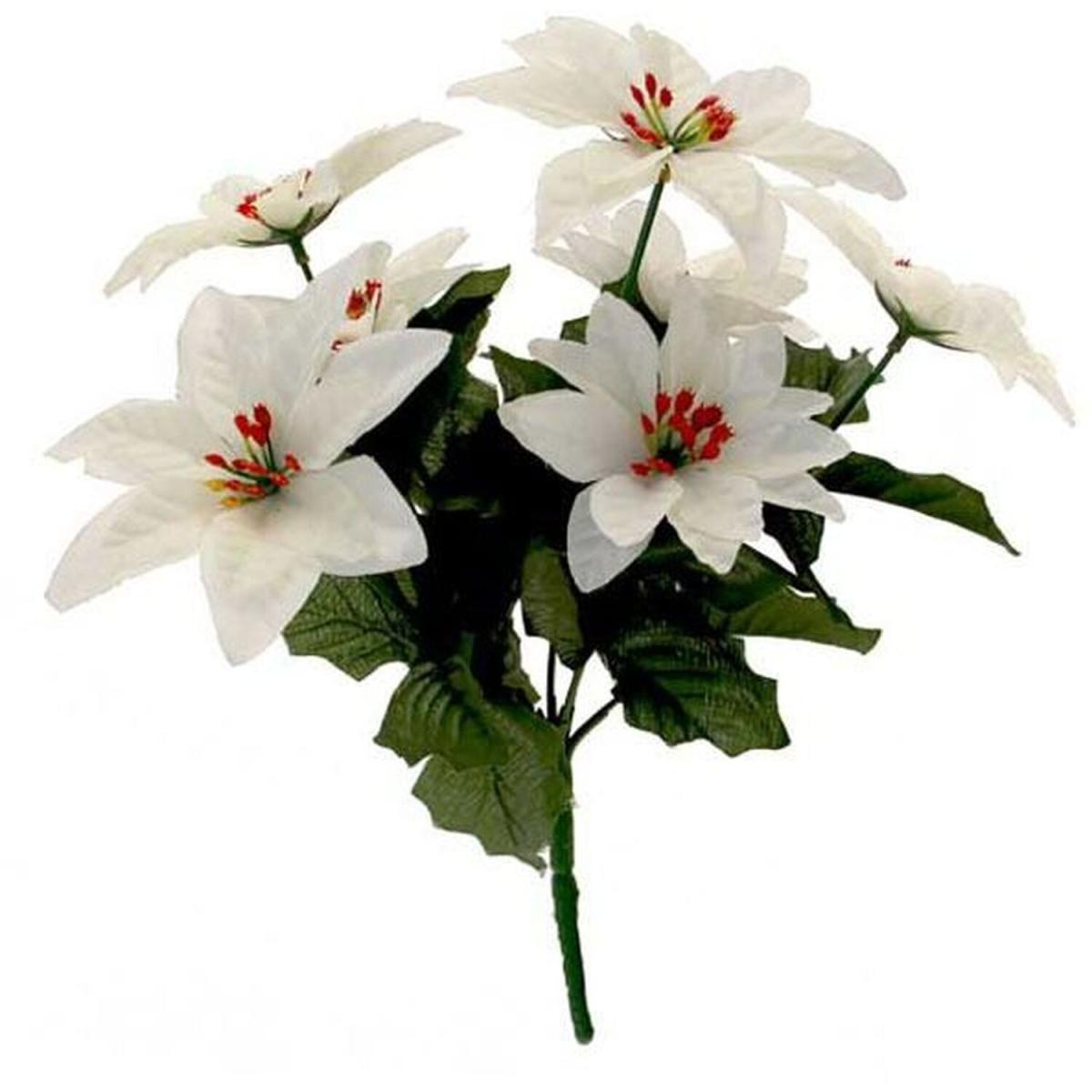 Artificial Poinsettia Bush 7 Heads - White – image 2
