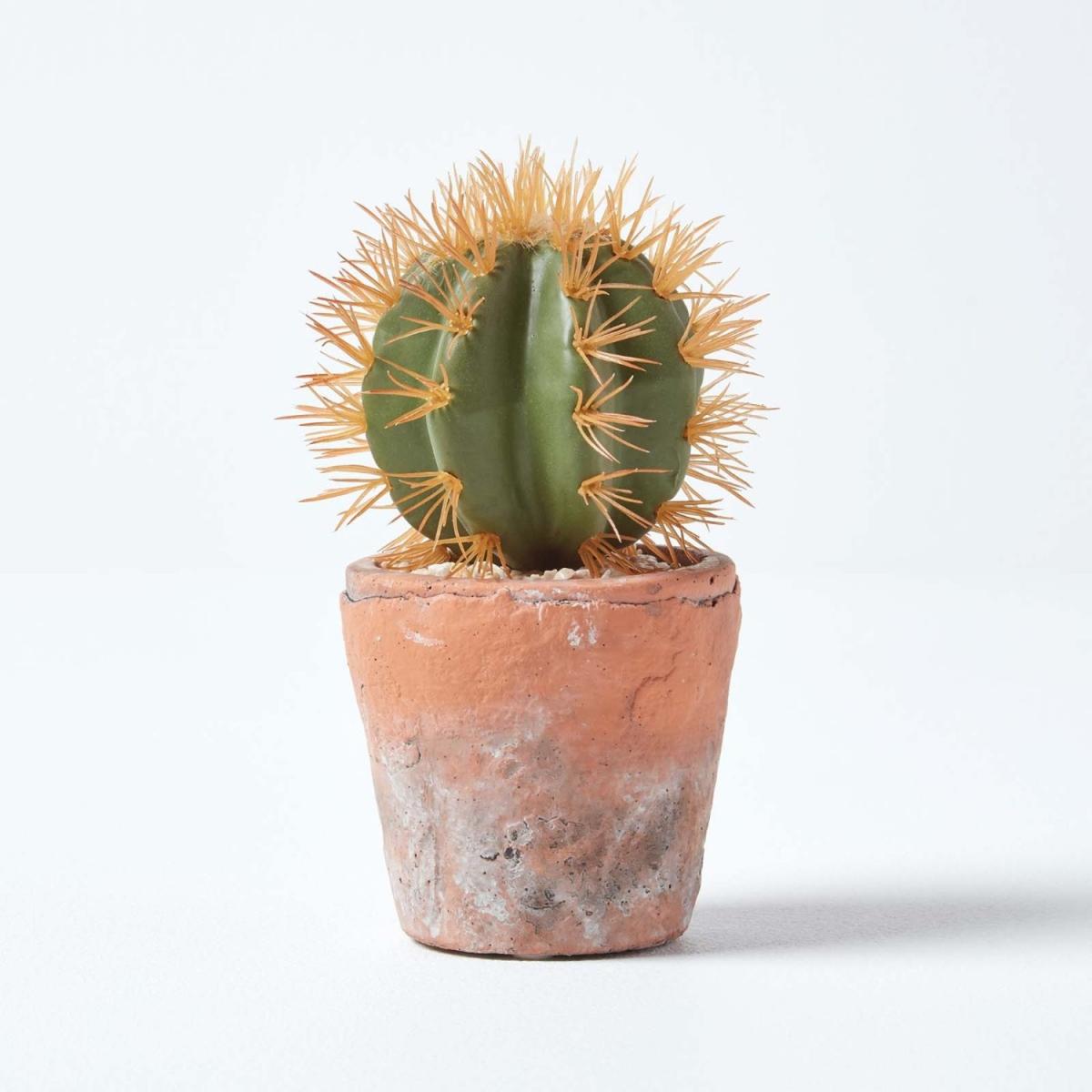 Homescapes Small Round Artificial Cactus in Terracotta Pot, 15cm Tall - Orange – image 1