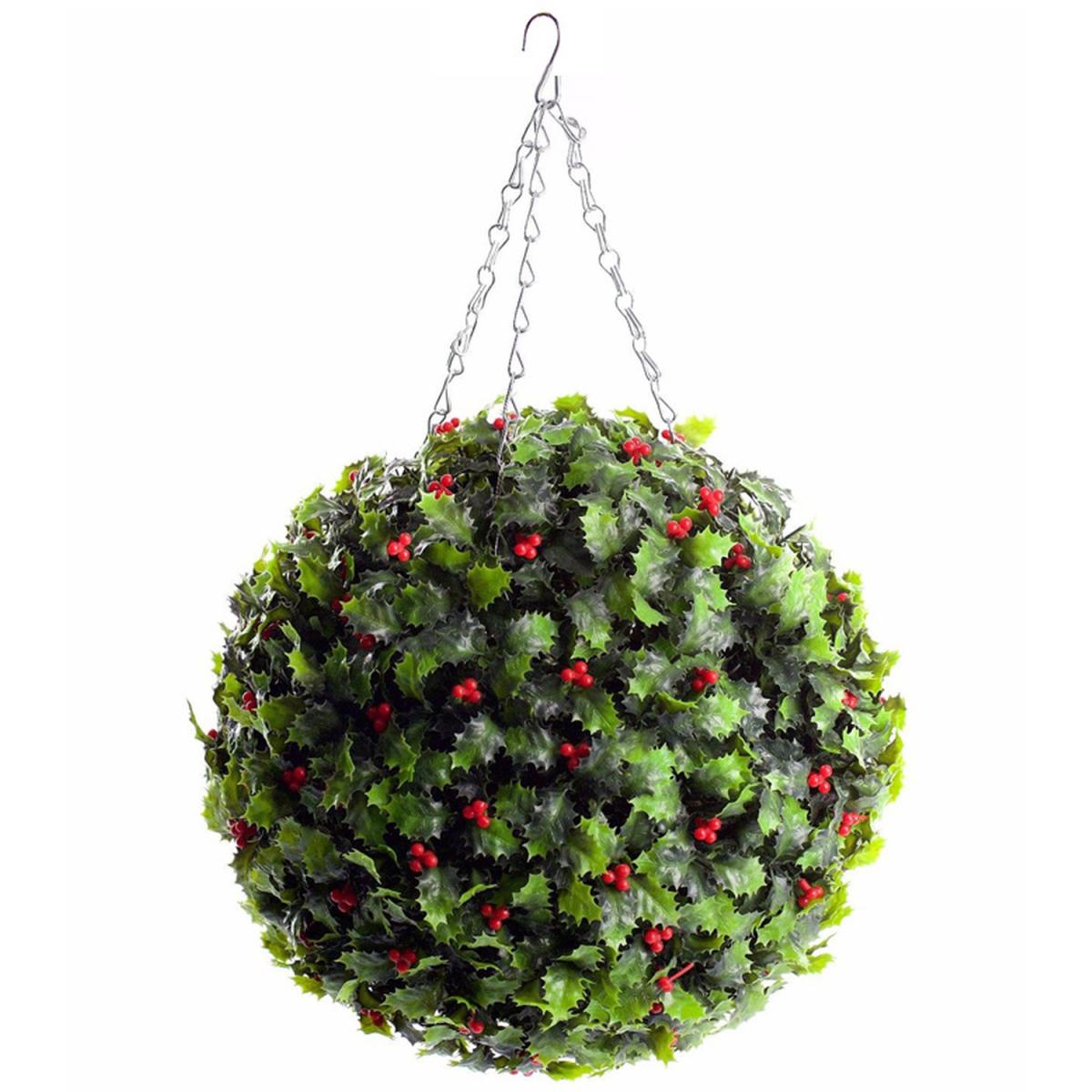 Hanging Artificial Topiary Plant Ball with Berries Decor - Green – image 4