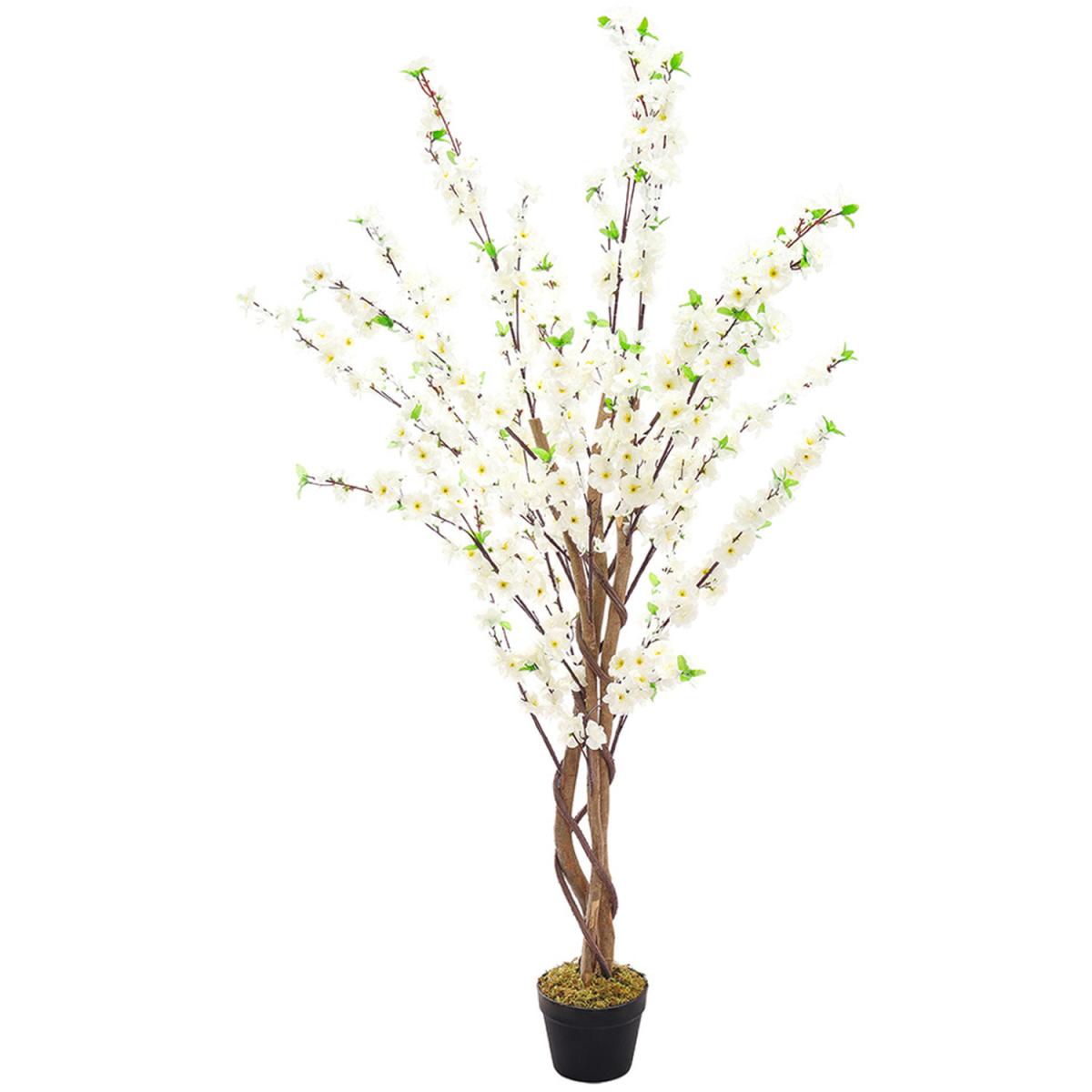Artificial Peach Blossom Tree Potted Flower Home Plant Decor - White – image 2