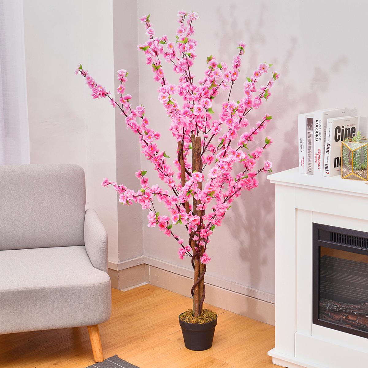 Artificial Peach Blossom Tree Potted Flower Home Plant Decor - White – image 6