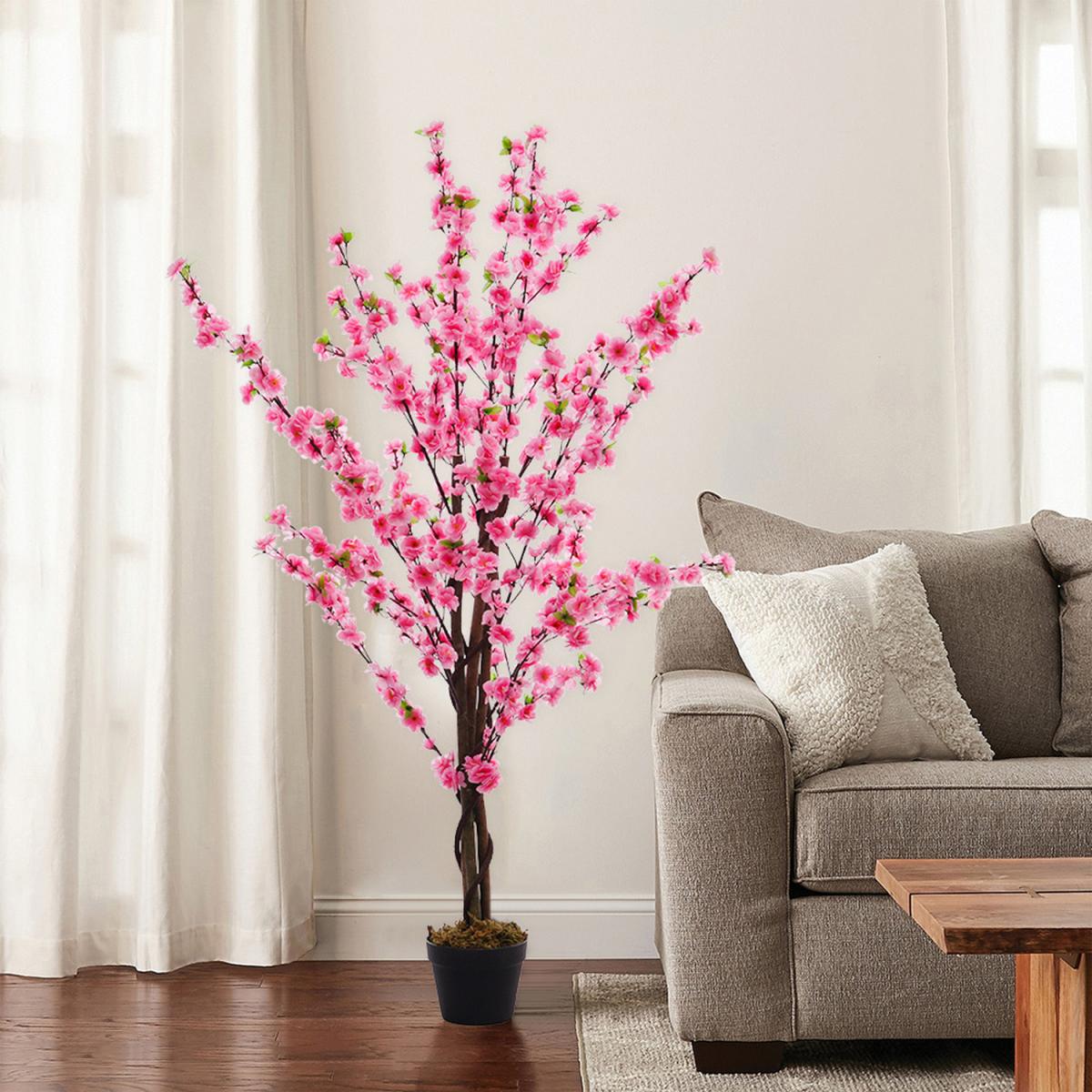 Artificial Peach Blossom Tree Potted Flower Home Plant Decor - White – image 10