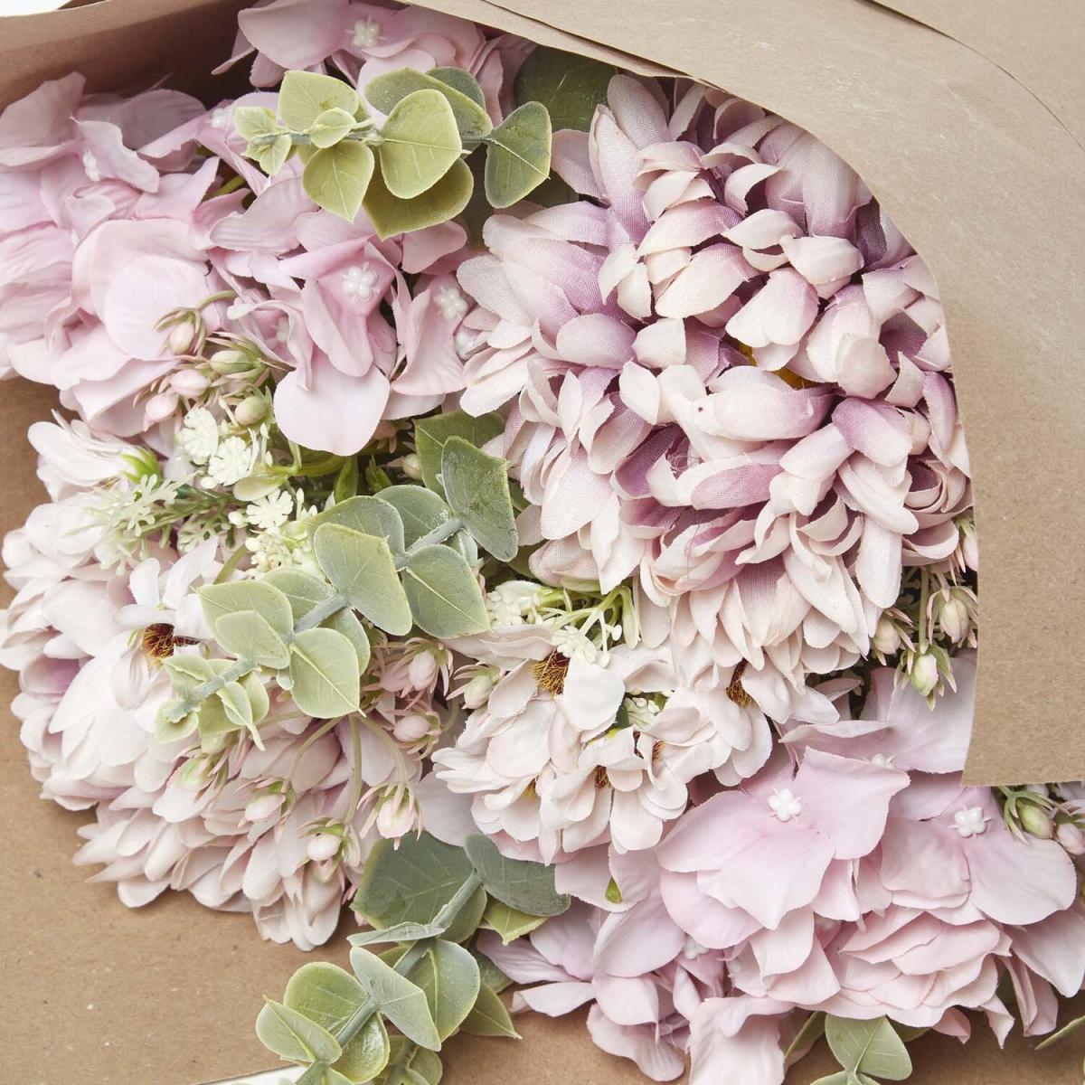 Pom  Daisy Pink Artificial Bouquet in Brown Paper - Pink – image 2