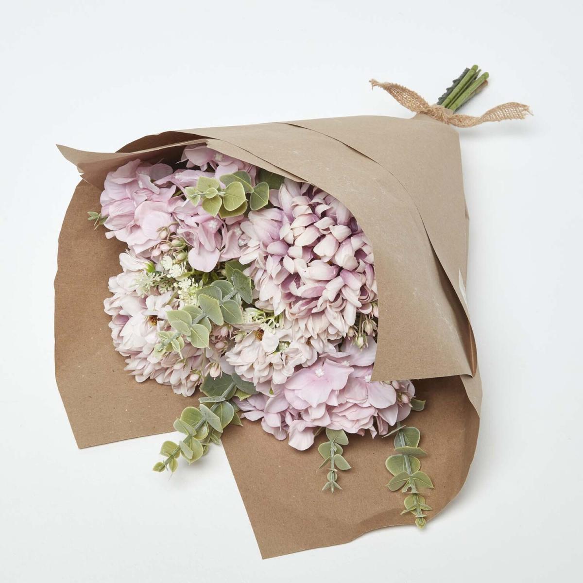Pom  Daisy Pink Artificial Bouquet in Brown Paper - Pink – image 3
