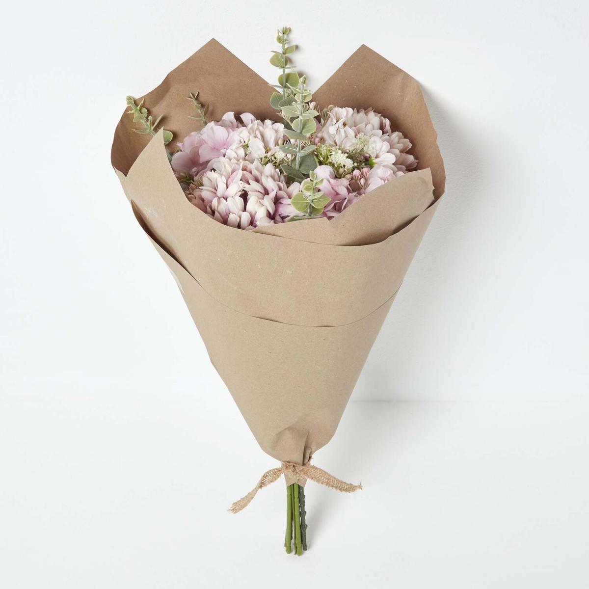 Pom  Daisy Pink Artificial Bouquet in Brown Paper - Pink – image 4