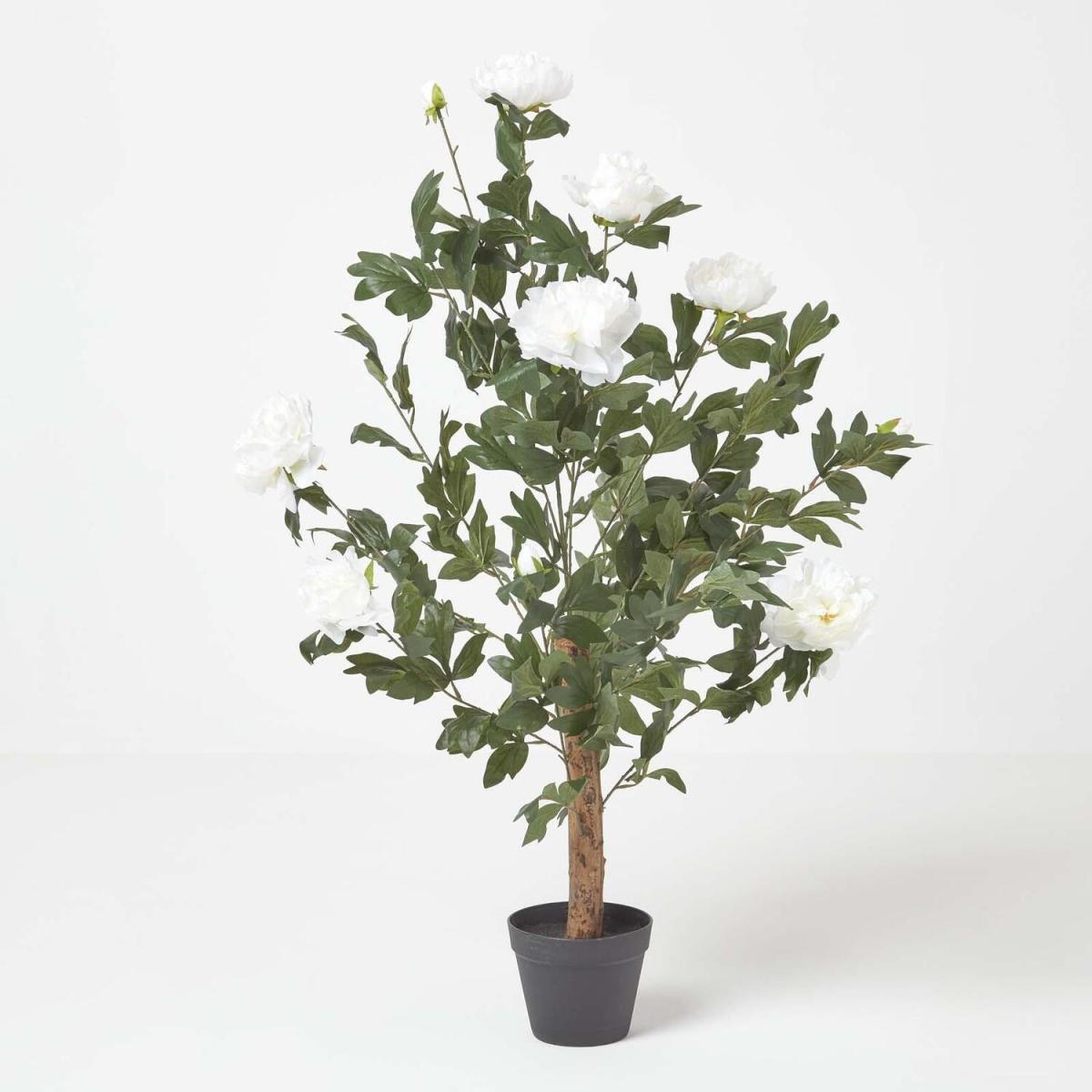 Homescapes Cream Artificial Peony Tree in Black Pot, 100 cm Tall - Cream – image 1