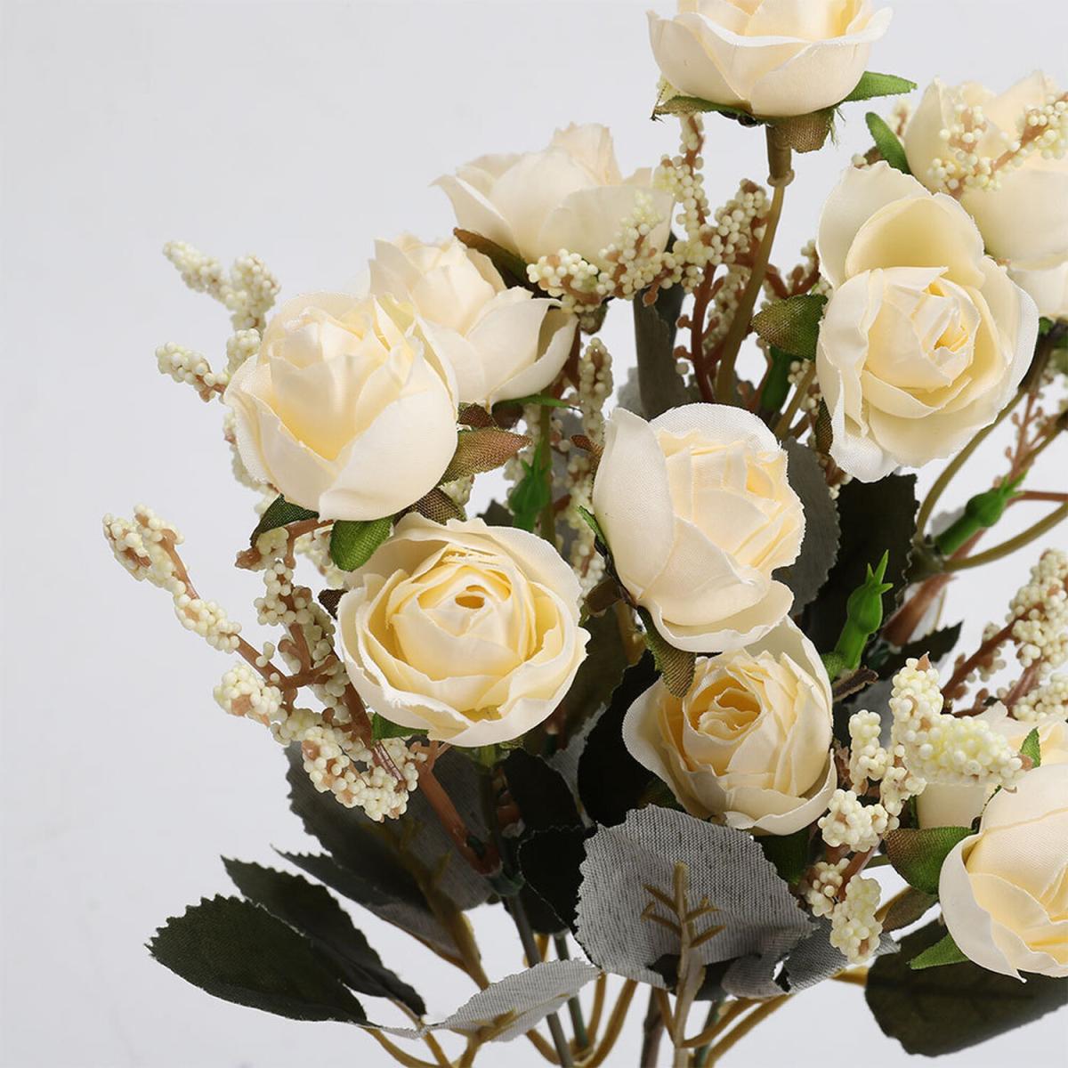 Artificial Fake Silk Lint Flower Bunch Bouquet Wedding Party Decor - White – image 6