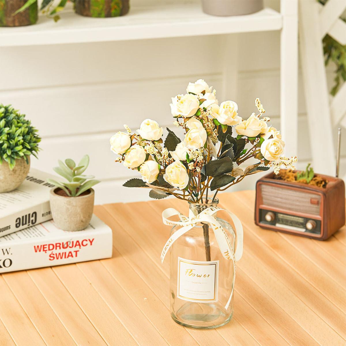 Artificial Fake Silk Lint Flower Bunch Bouquet Wedding Party Decor - White – image 8