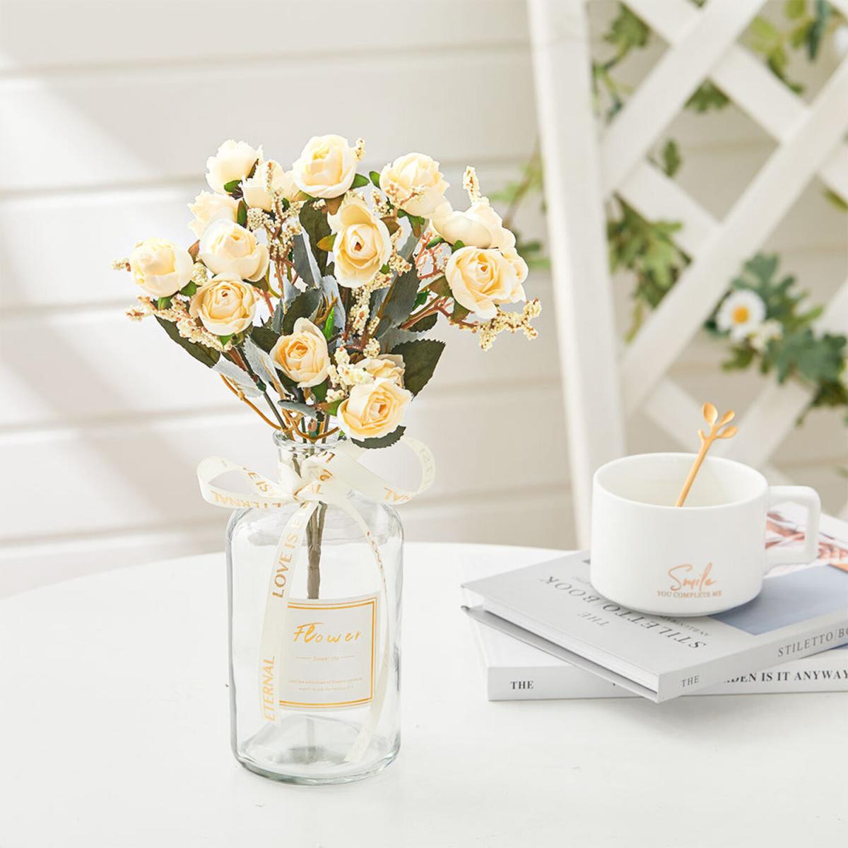 Artificial Fake Silk Lint Flower Bunch Bouquet Wedding Party Decor - White – image 10