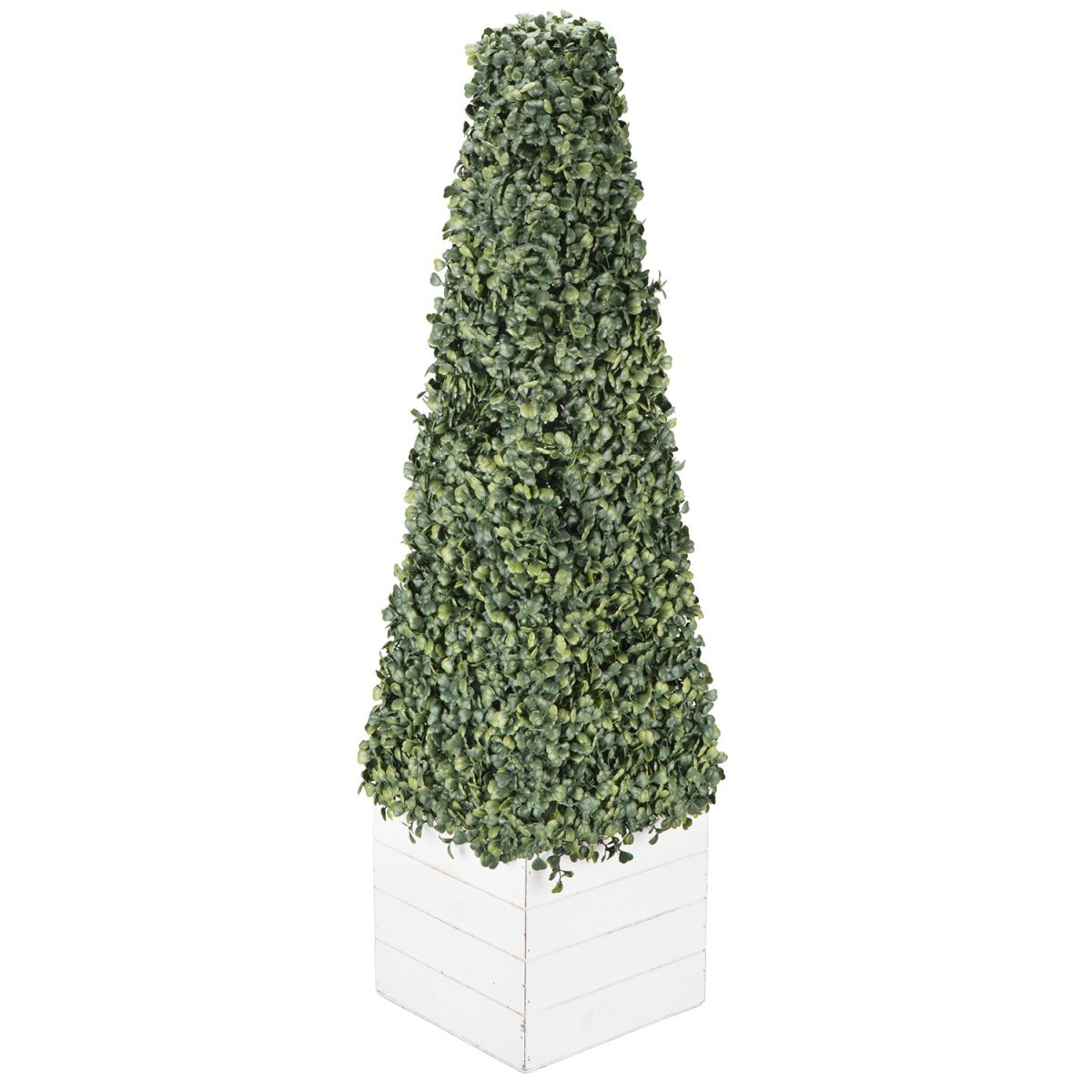 Boxwood Pyramid on Wood Pot - White – image 2