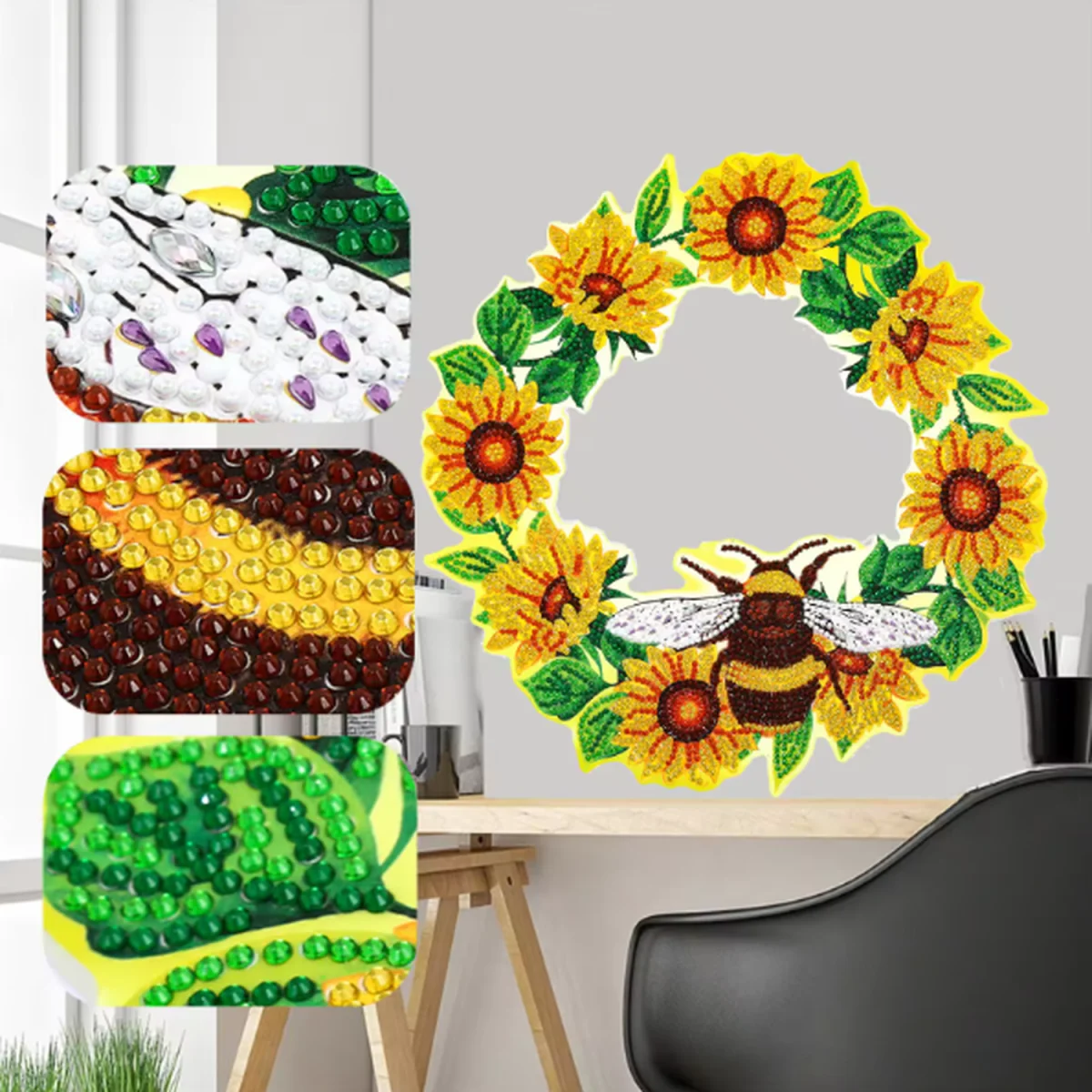 Sunflower and Bee Wreath Diamond Art Kit - Multi – image 5