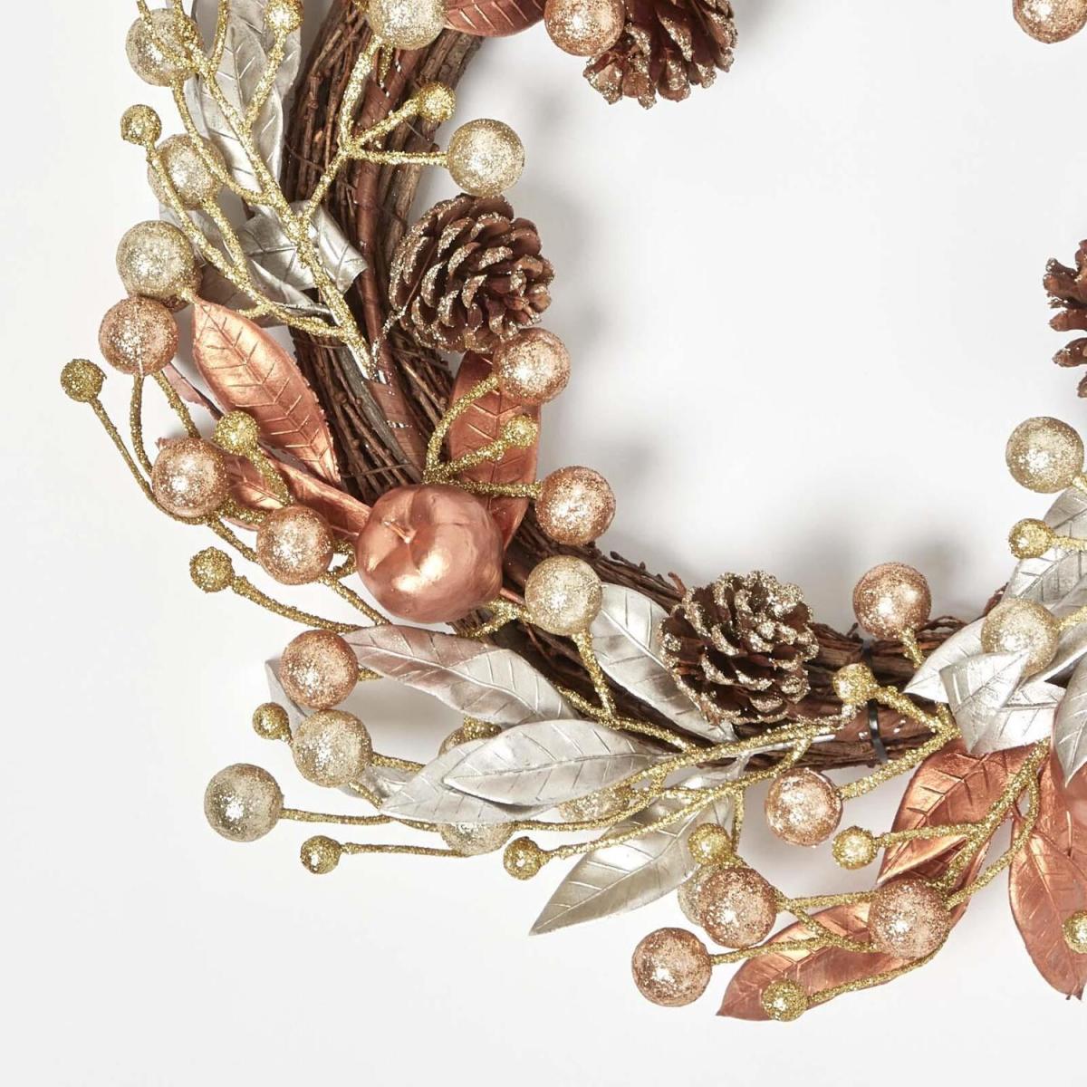 Homescapes Champagne Pinecone  Apple Christmas Wreath - Champagne and Bronze – image 2
