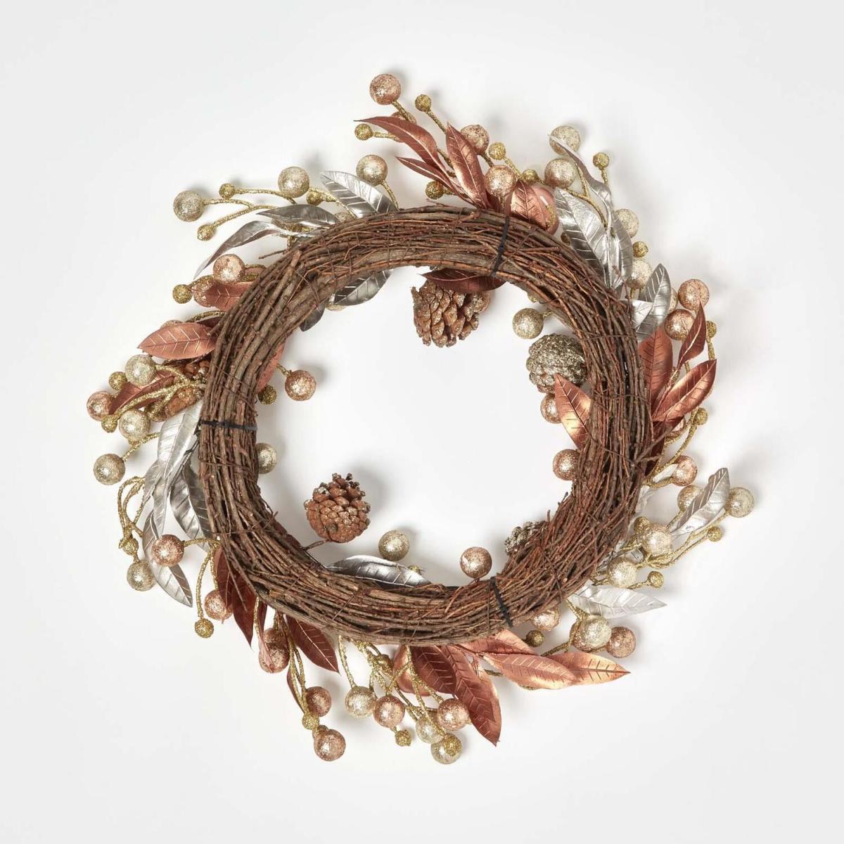 Homescapes Champagne Pinecone  Apple Christmas Wreath - Champagne and Bronze – image 3