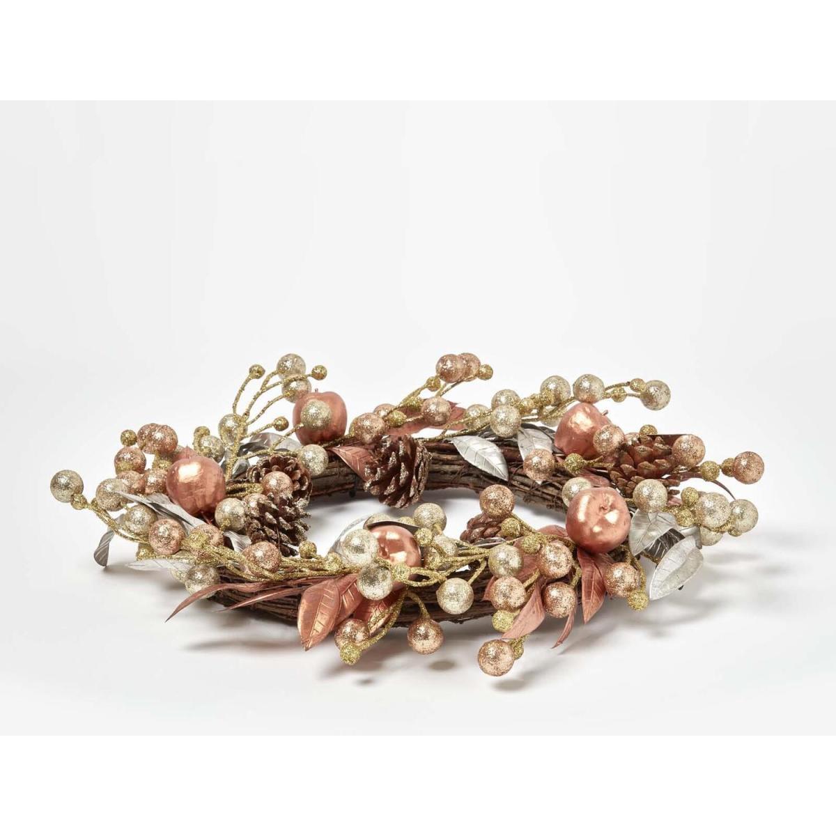 Homescapes Champagne Pinecone  Apple Christmas Wreath - Champagne and Bronze – image 4