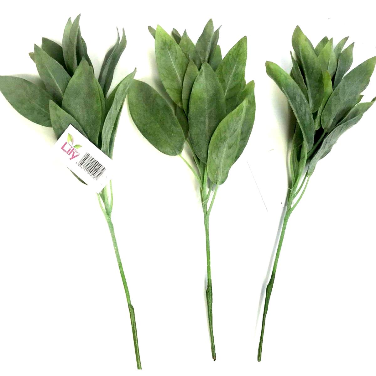 Pack of 3 Sage Flocked Leaf Pale Green Foliage Sprays Plants - Green – image 2