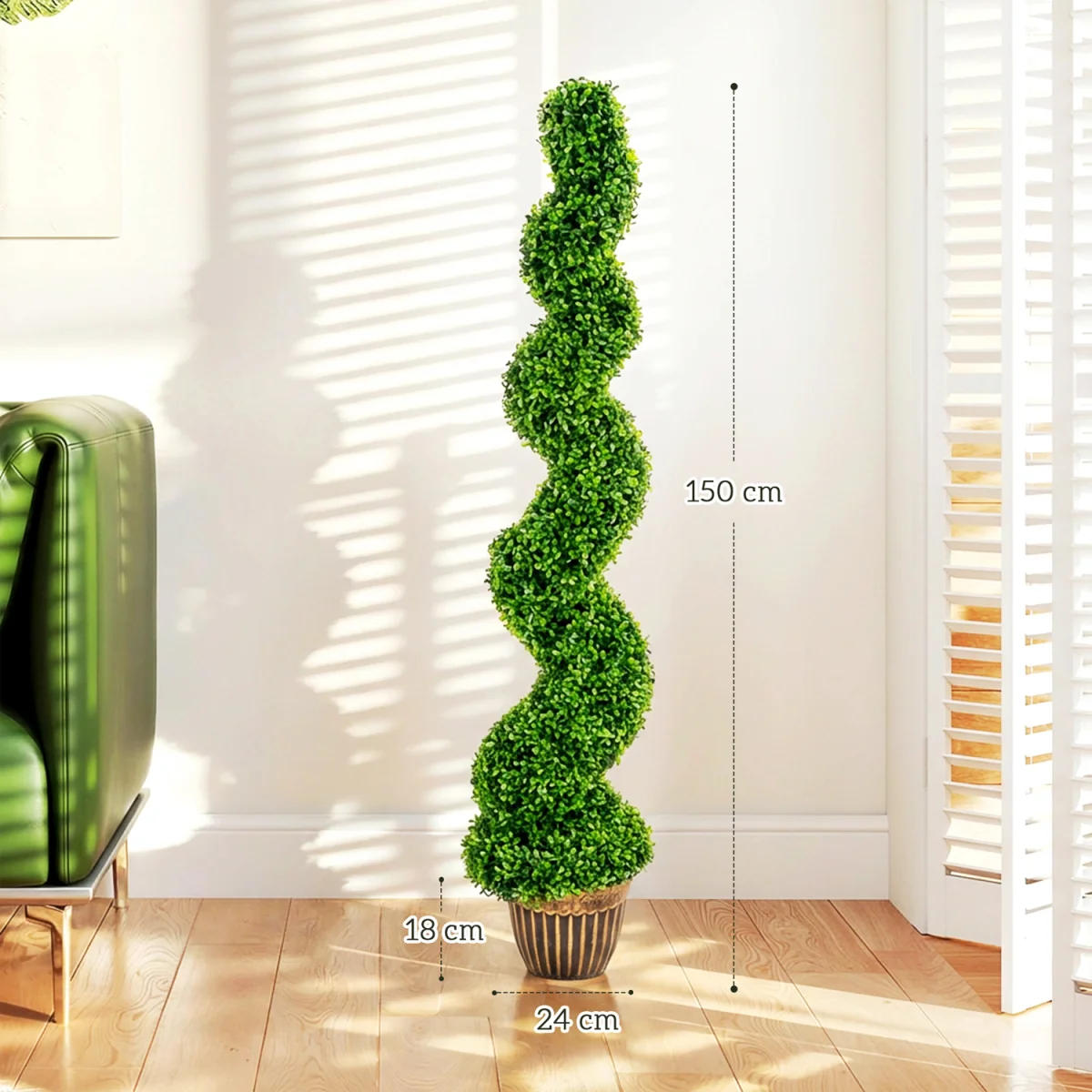 HOMCOM Set of 2 Potted Artificial Plants, Topiary Spiral Boxwood Trees - Green – image 3