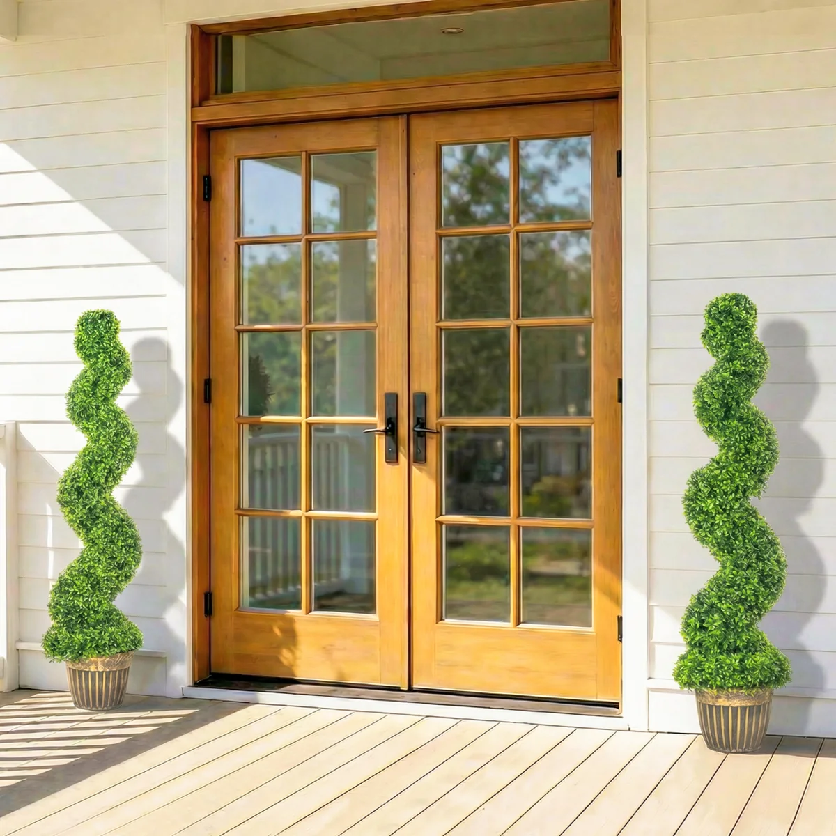 HOMCOM Set of 2 Potted Artificial Plants, Topiary Spiral Boxwood Trees - Green – image 7