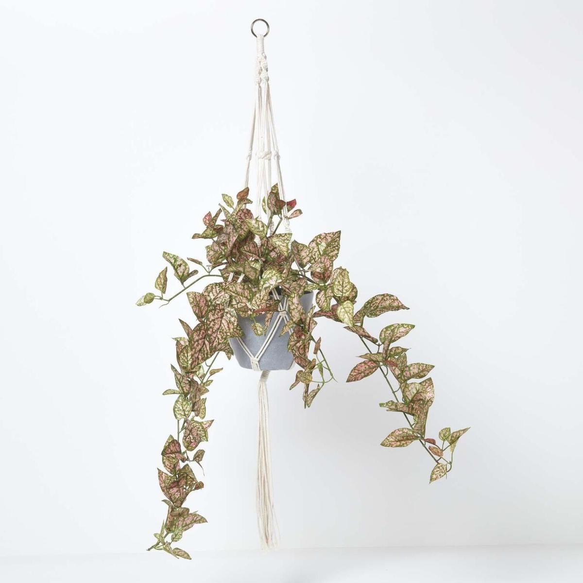 Homescapes Artificial Hanging Basket Ivy Plant in Pot, 95cm - Pink and Green