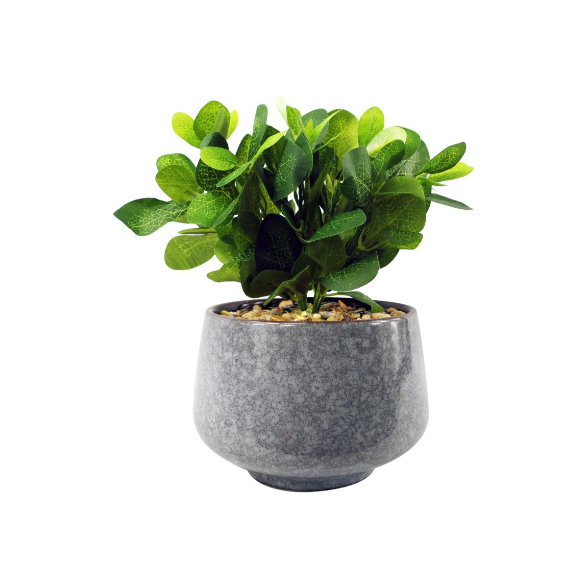 Ceramic Tall Blue Planter Artificial Green Mosaic Plant - Green