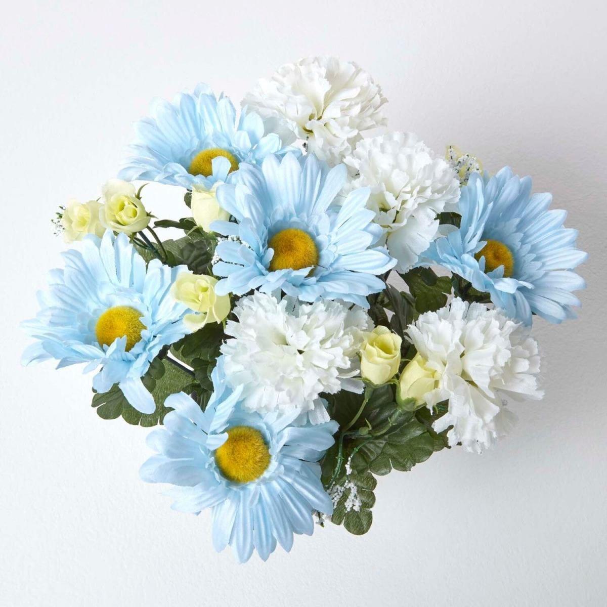 Homescapes Baby Blue and White Artificial Flowers in Grave Vase - Baby blue,  cream and white – image 2