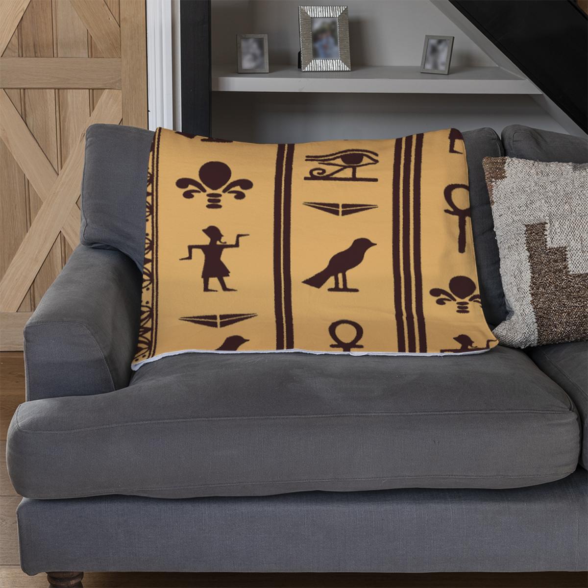 Eye Of Horus Pharaoh Flowers Pyramid Bird Ankh Blanket - Orange – image 3