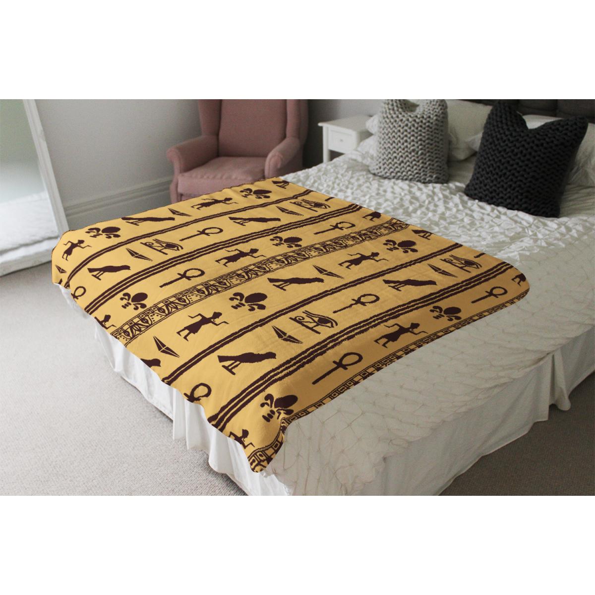 Eye Of Horus Pharaoh Flowers Pyramid Bird Ankh Blanket - Orange – image 4
