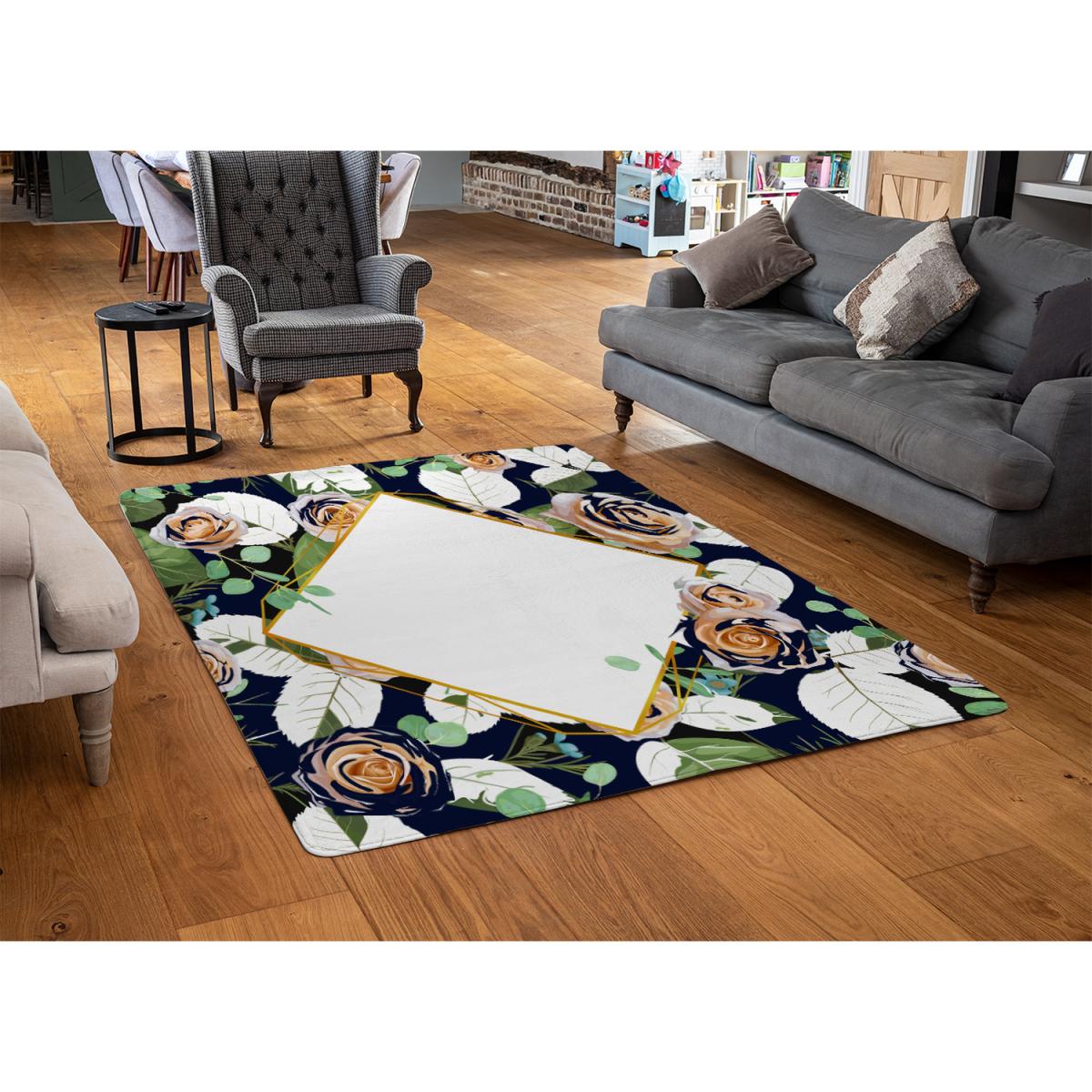 Decorative Flowers On Navy Rug - Blue / 110cm – image 3