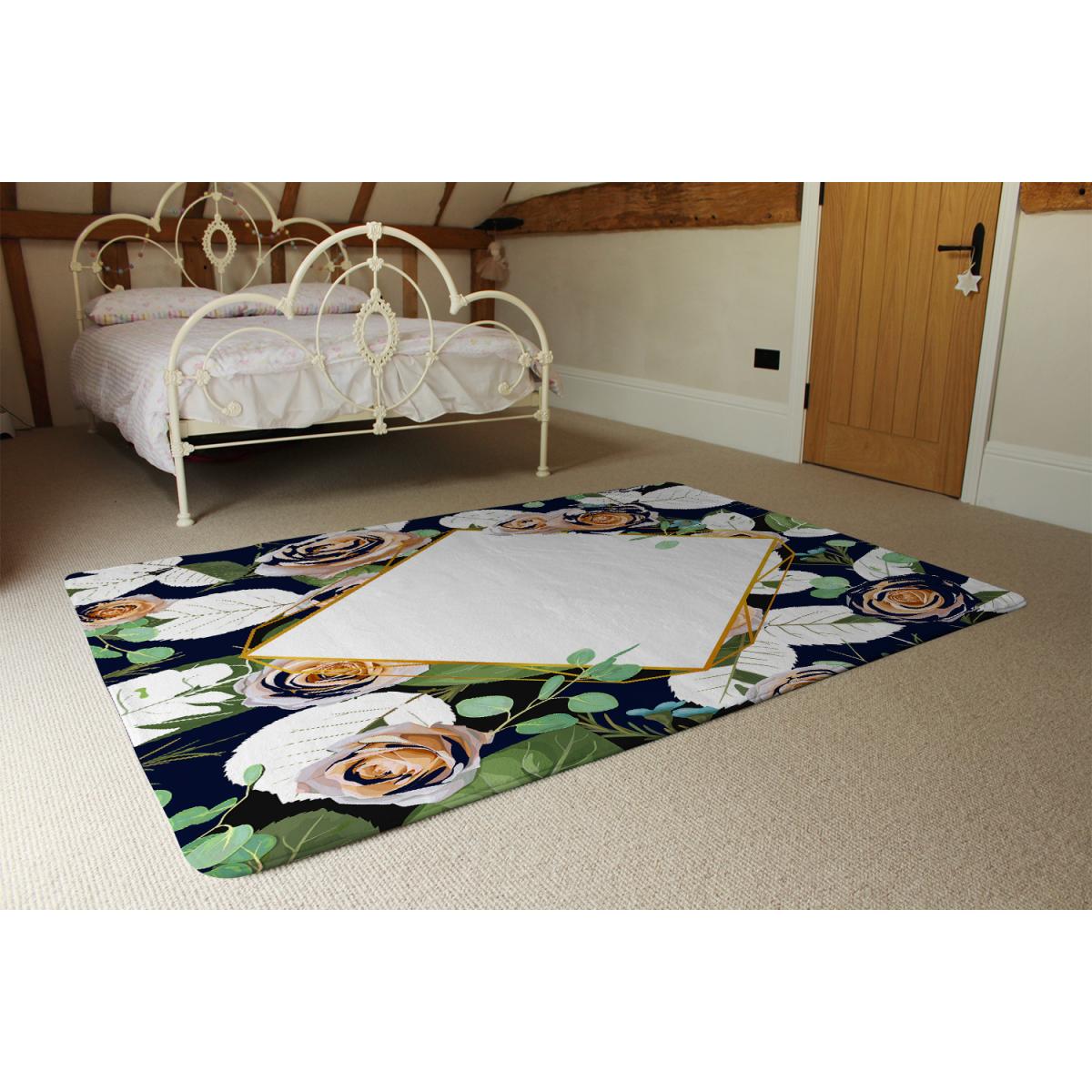 Decorative Flowers On Navy Rug - Blue / 110cm – image 4