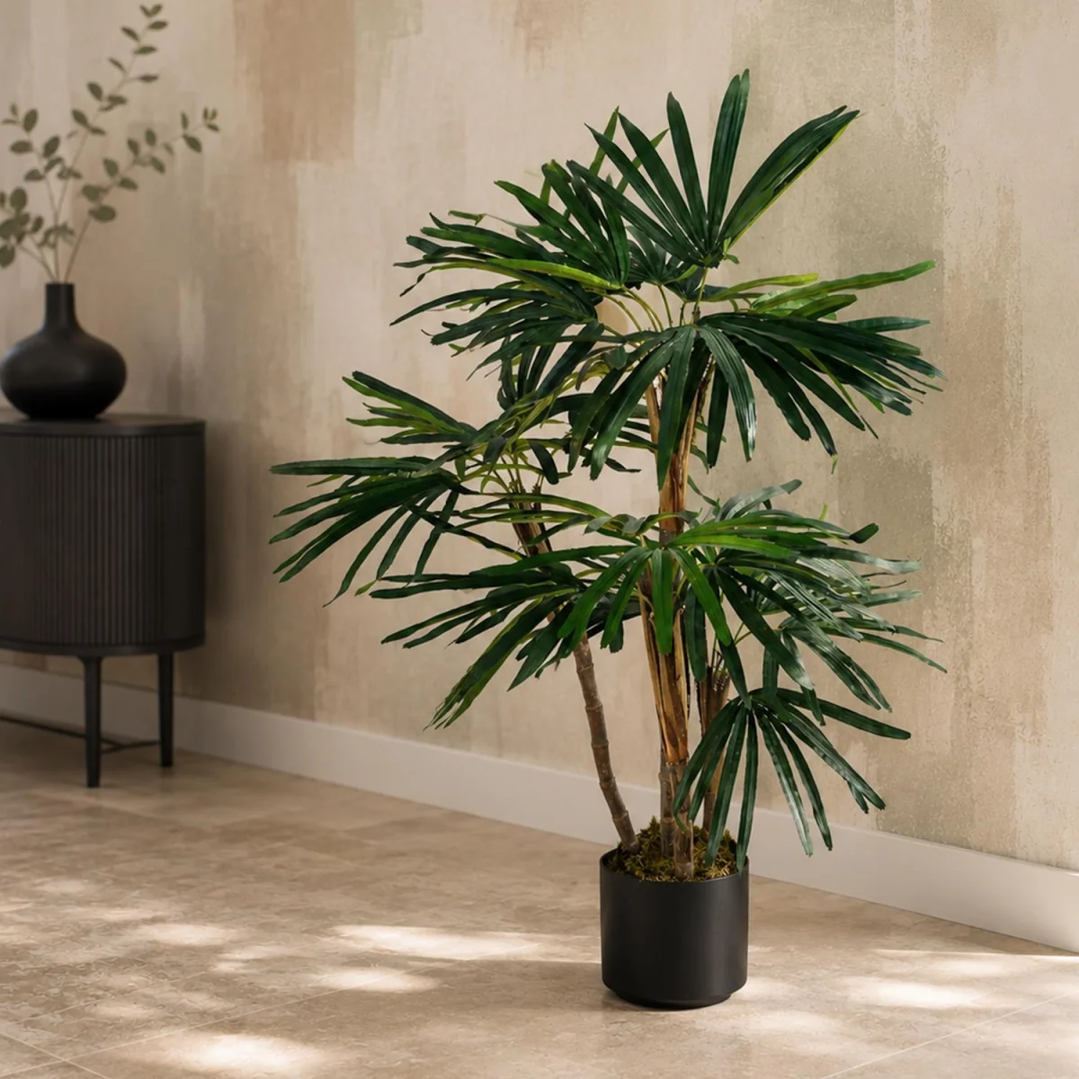 Realistic Potted Artificial Palm and Tropical Trees - 100cm Finger Palm / 80.0cm / 100.0cm / Artificial Raphis Palm tree with silk leaves and natural