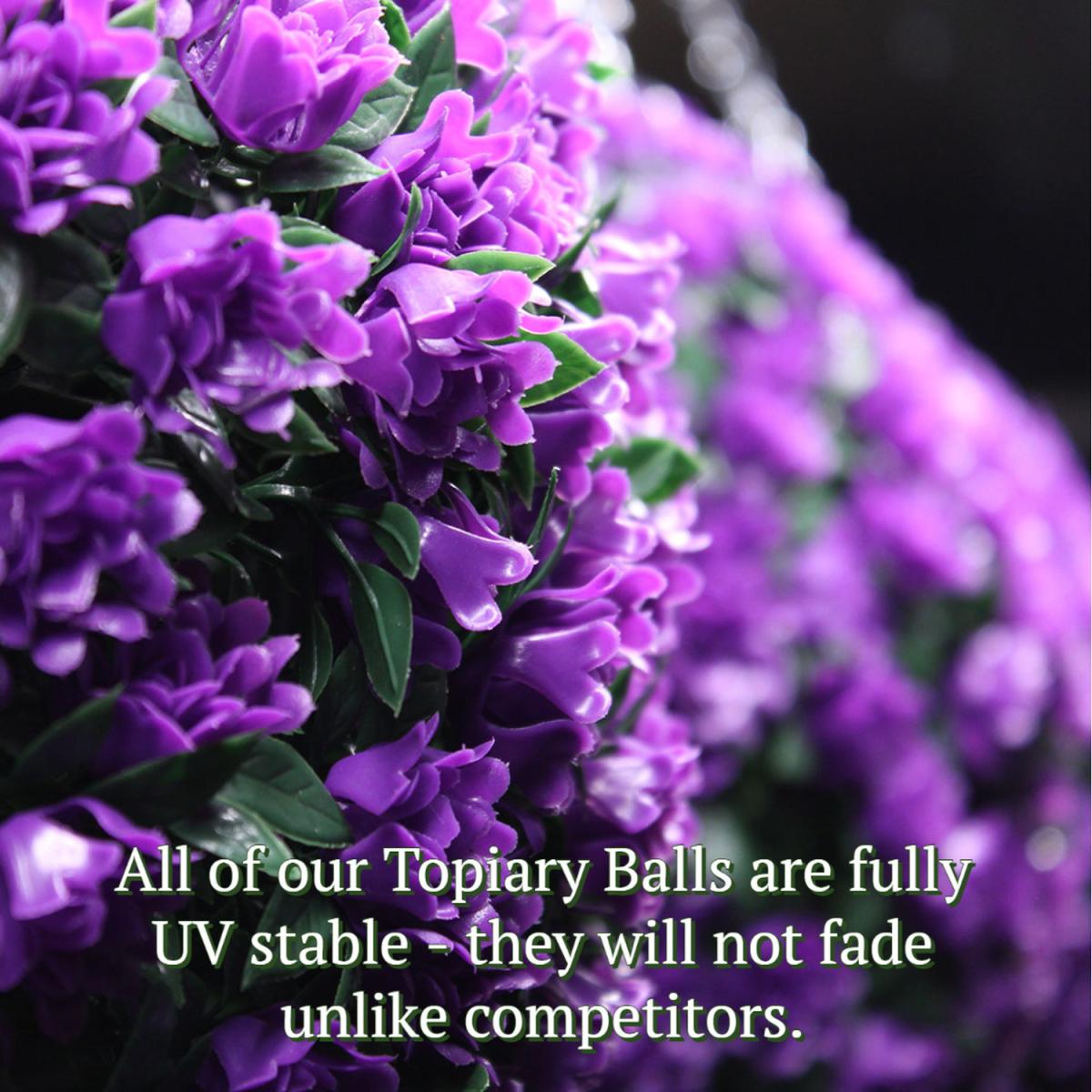 Best Artificial 23cm Purple Rose Hanging Basket Flower Topiary Ball - Purple – image 3