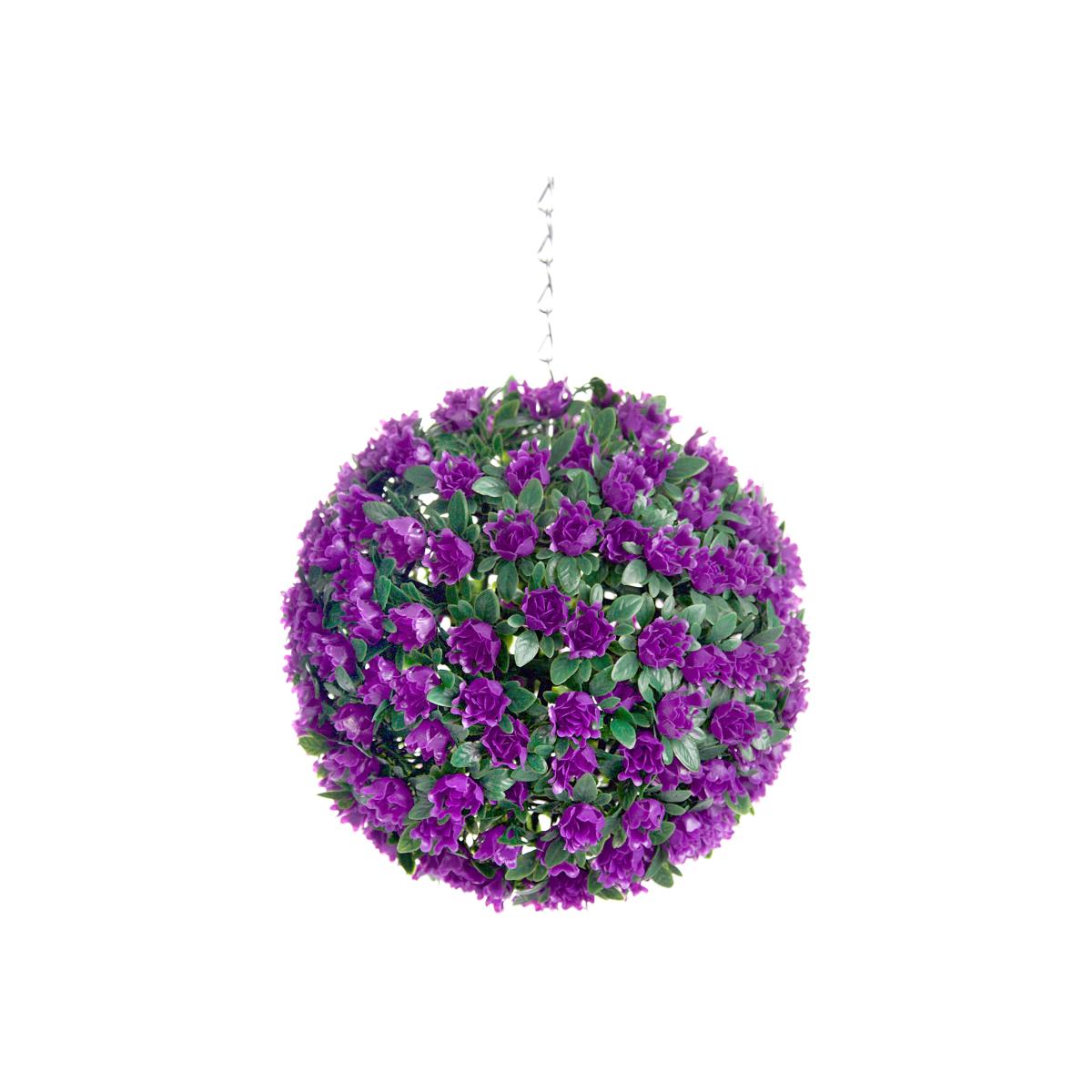 Best Artificial 23cm Purple Rose Hanging Basket Flower Topiary Ball - Purple – image 1