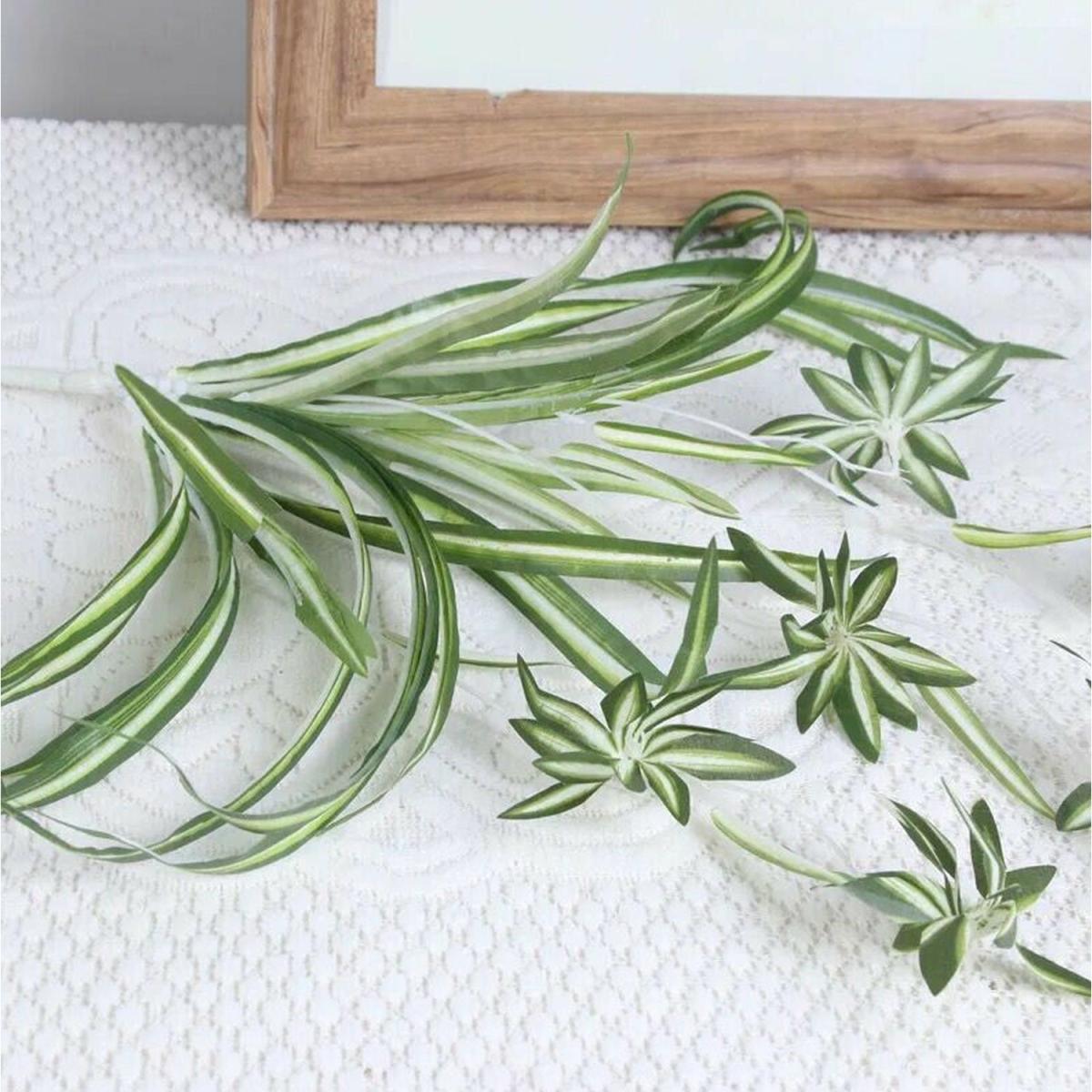 5 Heads Artificial Silk Fake Cymbidium Orchid Grass Plant Home Garden Decor - Green – image 3