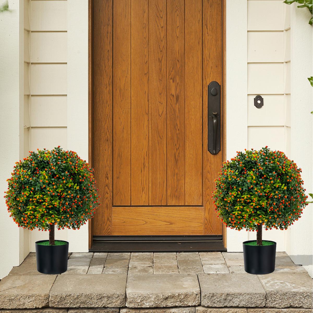 Costway 55cm Artificial Boxwood Topiary Ball Tree - Green – image 4
