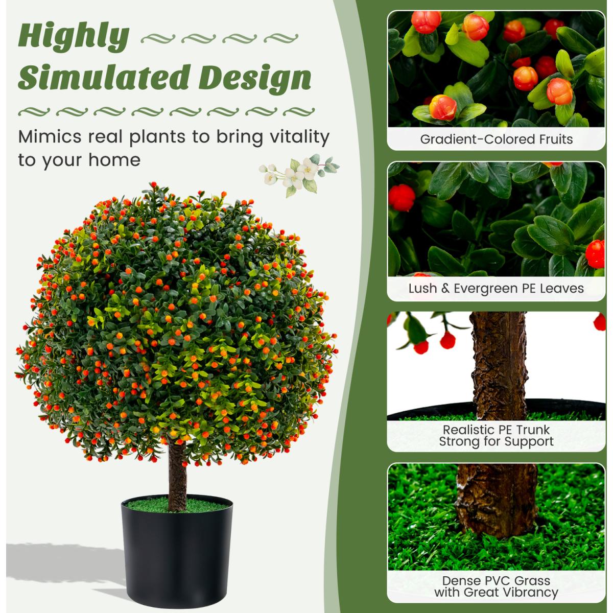 Costway 55cm Artificial Boxwood Topiary Ball Tree - Green – image 7
