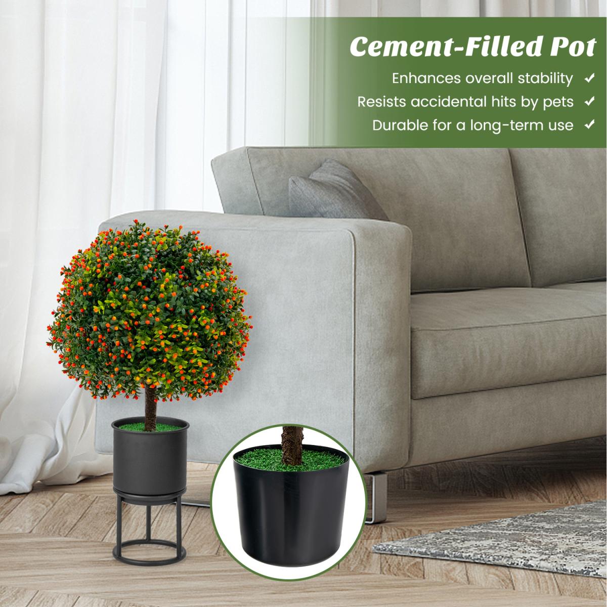 Costway 55cm Artificial Boxwood Topiary Ball Tree - Green – image 8