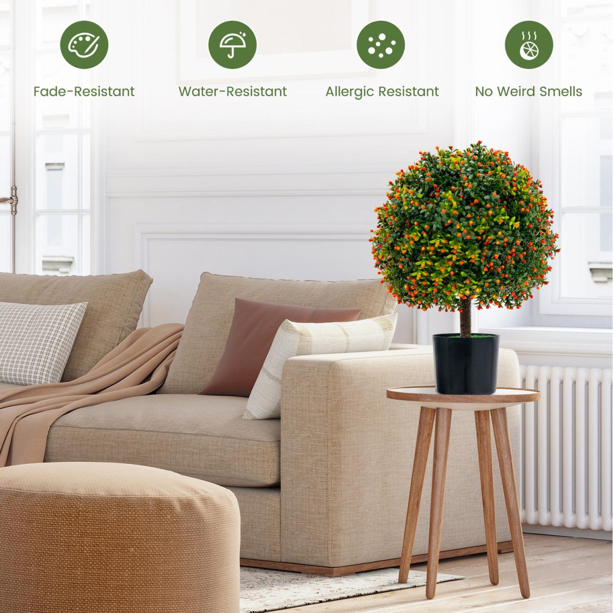 Costway 55cm Artificial Boxwood Topiary Ball Tree - Green – image 9