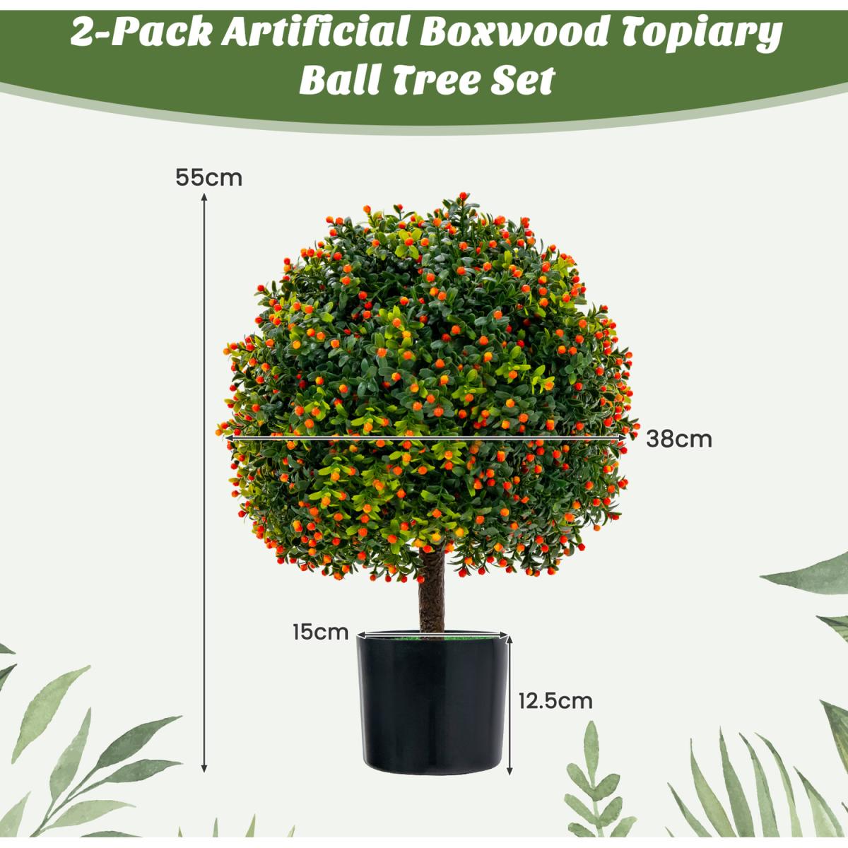 Costway 55cm Artificial Boxwood Topiary Ball Tree - Green – image 10