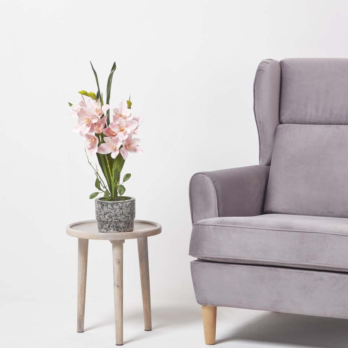 Homescapes Large 58cm Cymbidium Pink Artificial Orchid in Grey Cement Pot - Pink – image 4