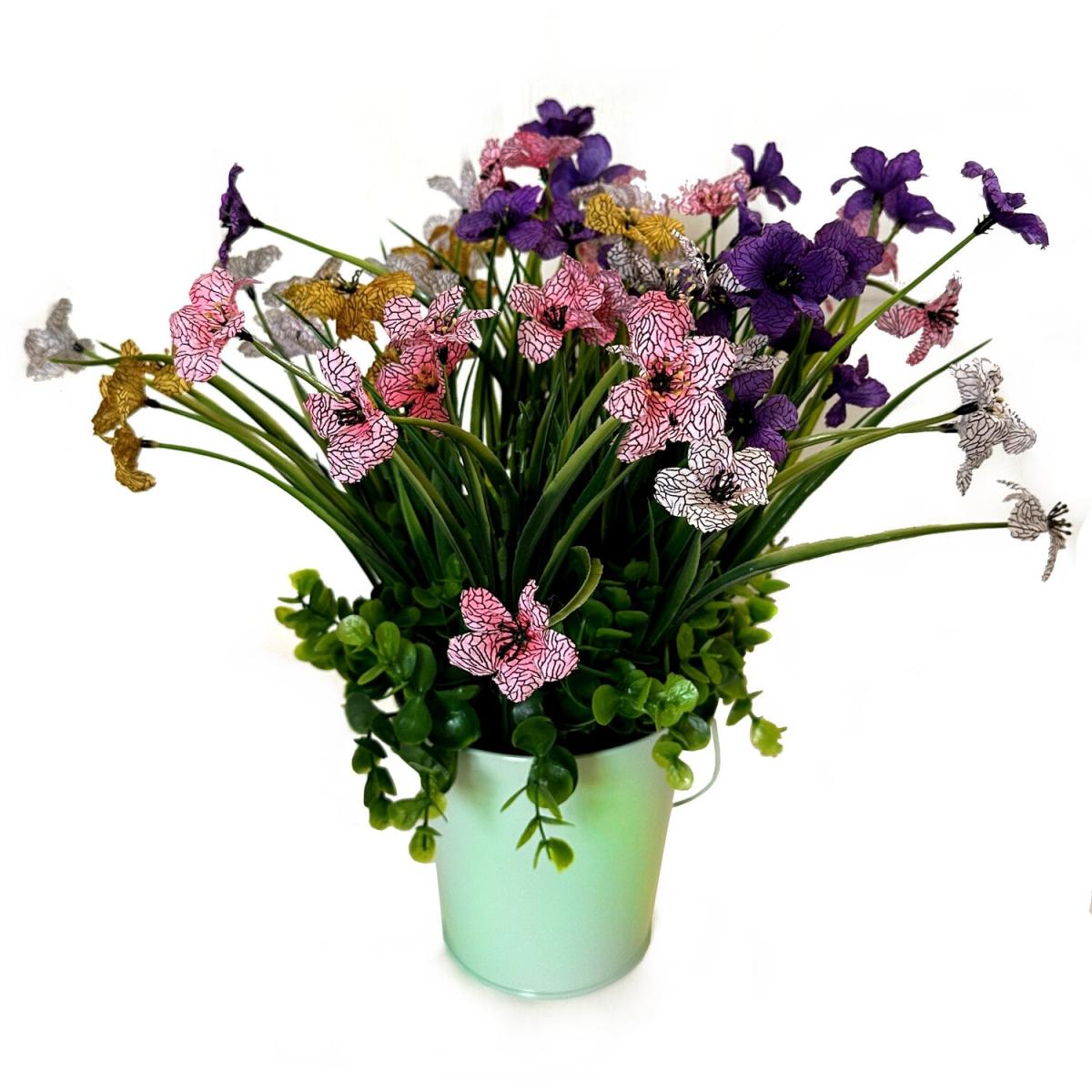 Artificial Bulrushes in Metal Pot With Foliage - Mixed Colours – image 2