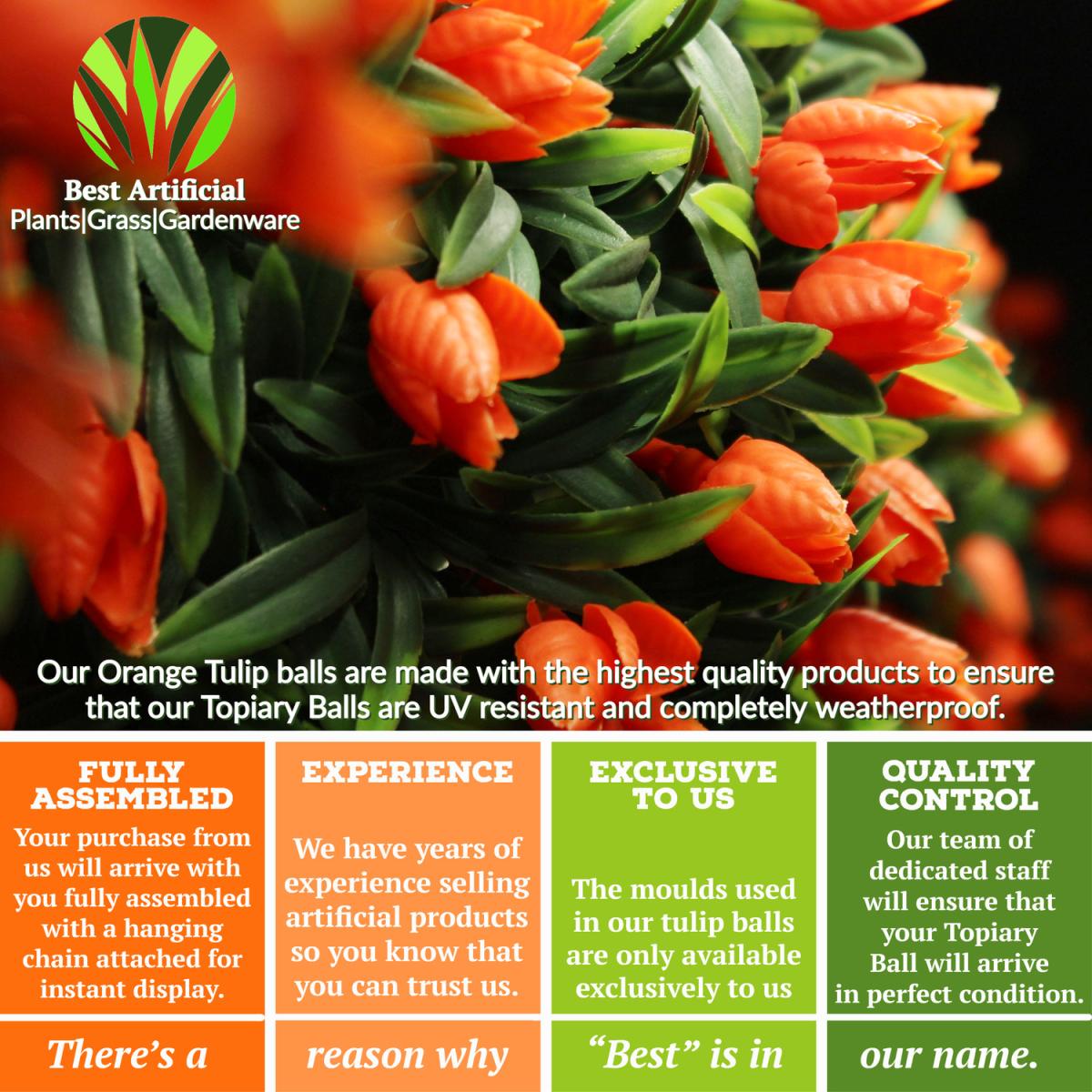 Best Artificial 28cm Orange Tulip Hanging Basket Flower Topiary Ball - Orange – image 5